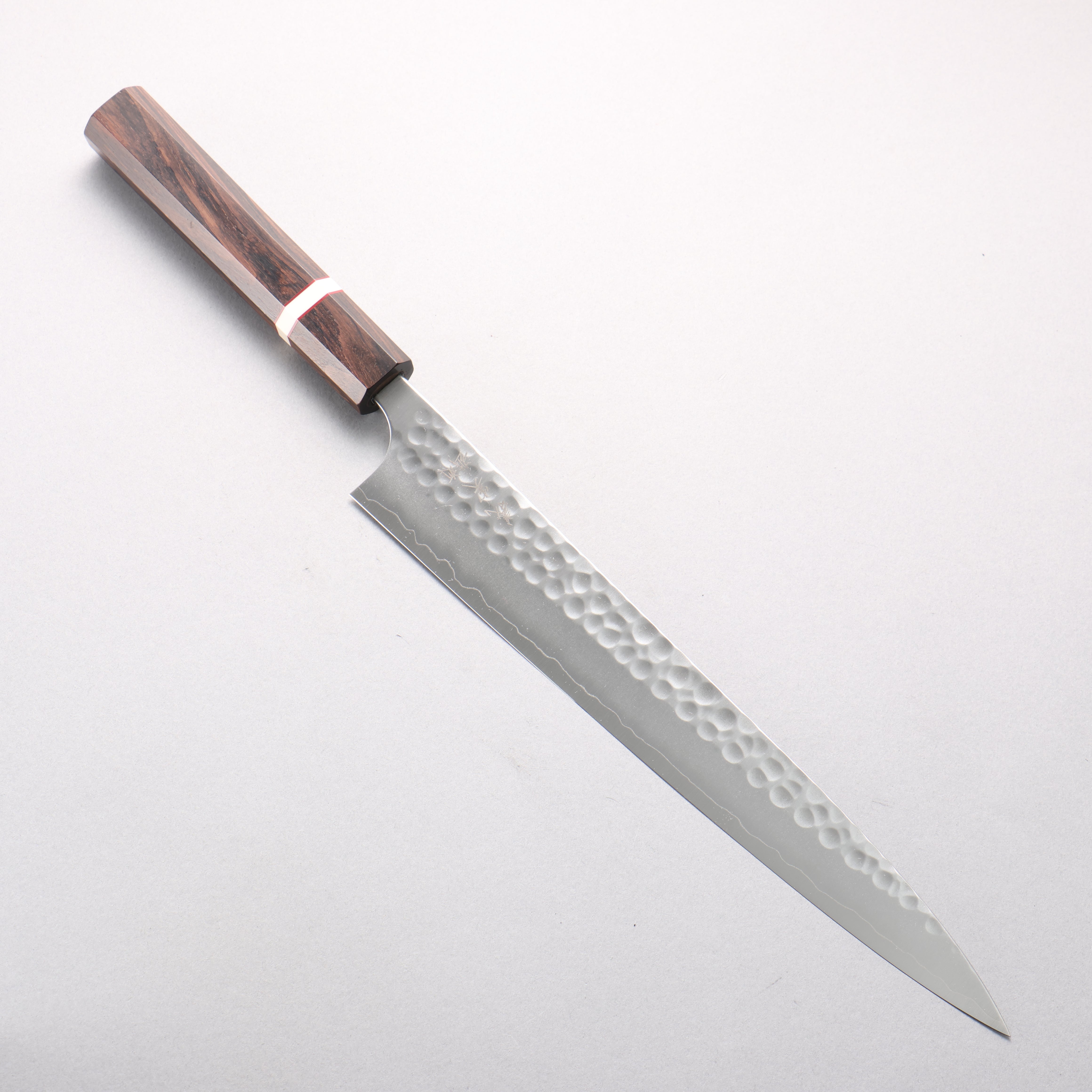 Yoshimi Kato Silver Steel No.3 Hammered(Maru) Migaki Finished Sujihiki 270mm Ebony Wood(With White Ring) Handle - Seisuke Knife