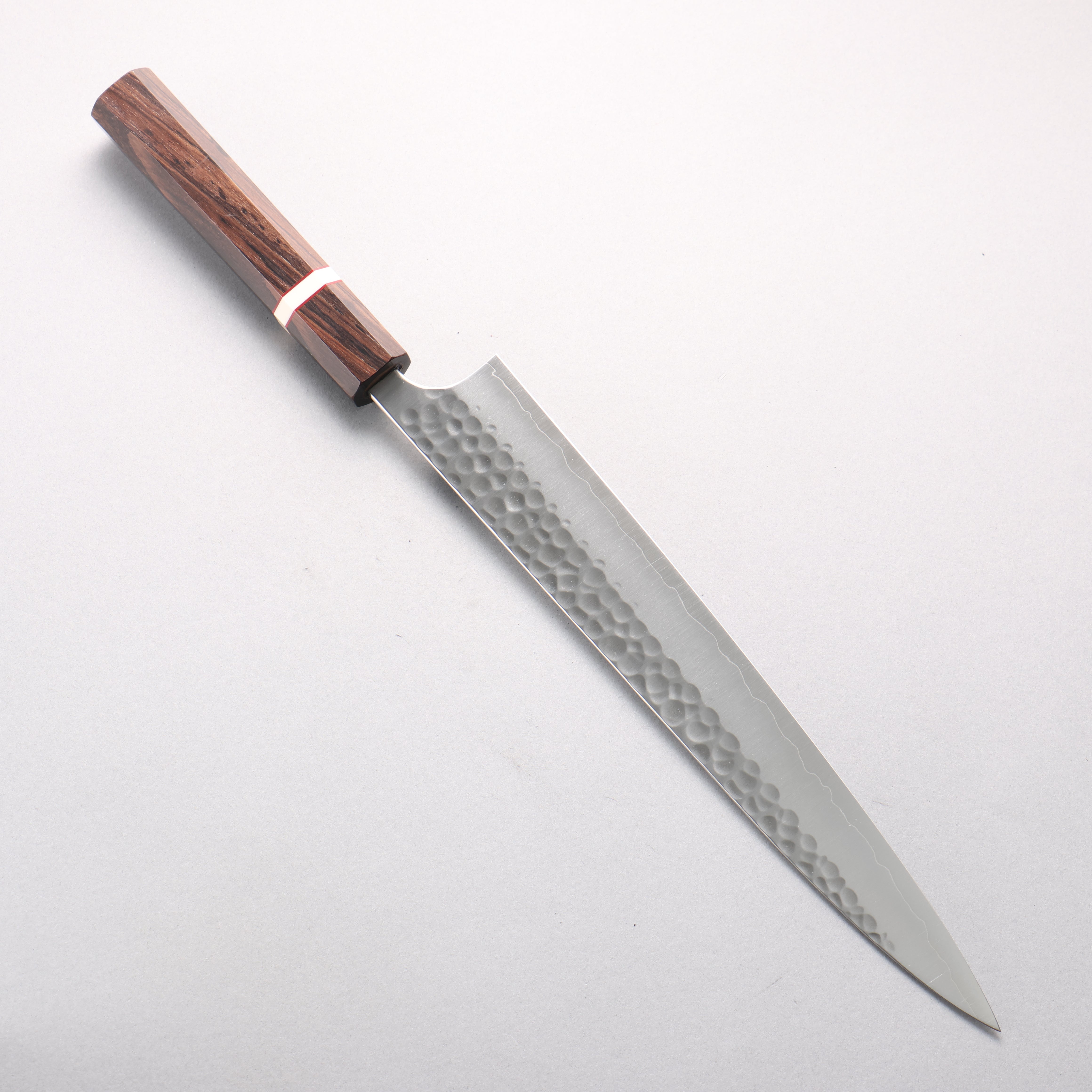 Yoshimi Kato Silver Steel No.3 Hammered(Maru) Migaki Finished Sujihiki 270mm Ebony Wood(With White Ring) Handle - Seisuke Knife