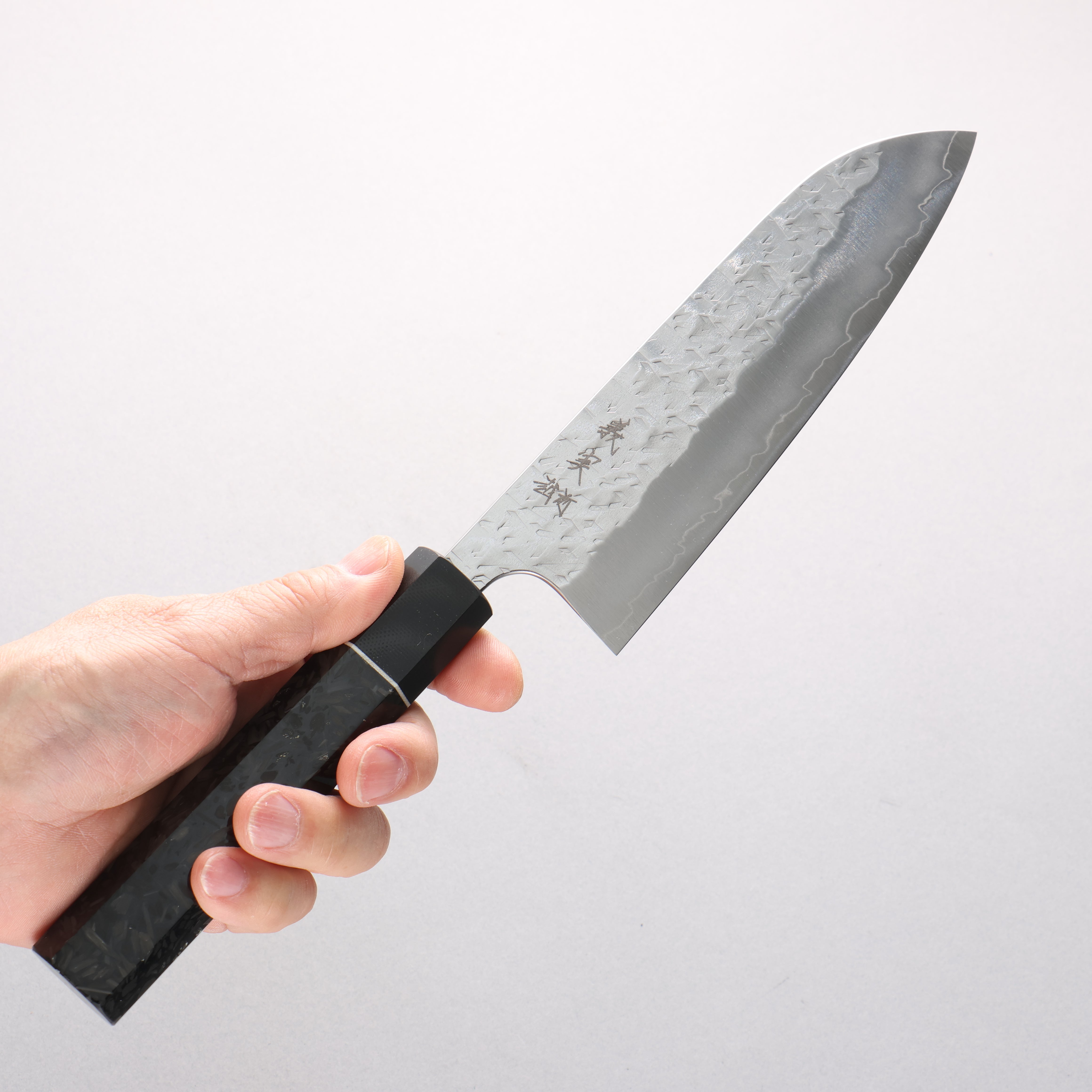 Yoshimi Kato Hyo SG2 Hammered Santoku 170mm Carbon Fiber (ferrule: G10) Handle - Seisuke Knife