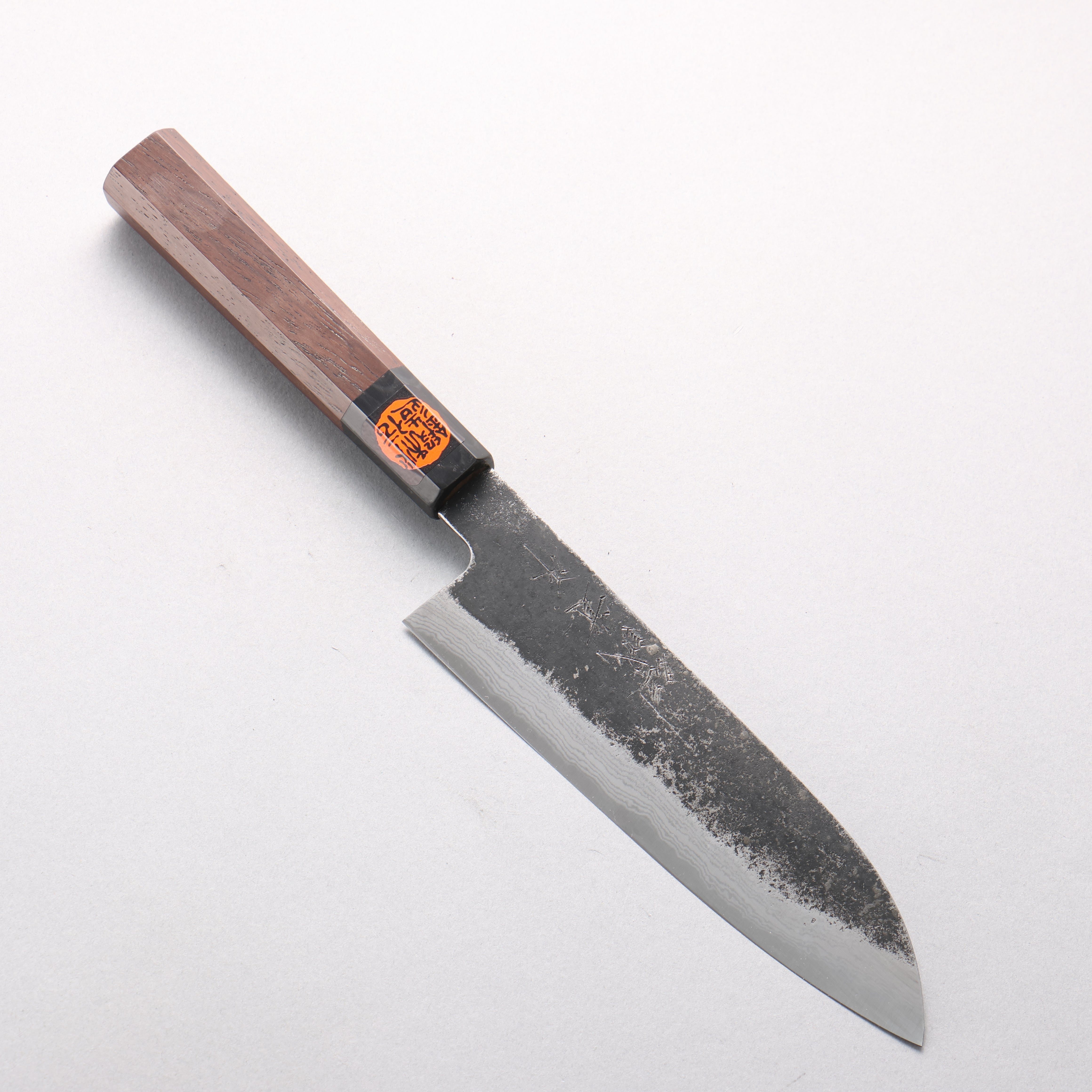 Shigeki Tanaka TEKKA Blue Steel No.2 Kurouchi Damascus Santoku 170mm Walnut Handle - Seisuke Knife