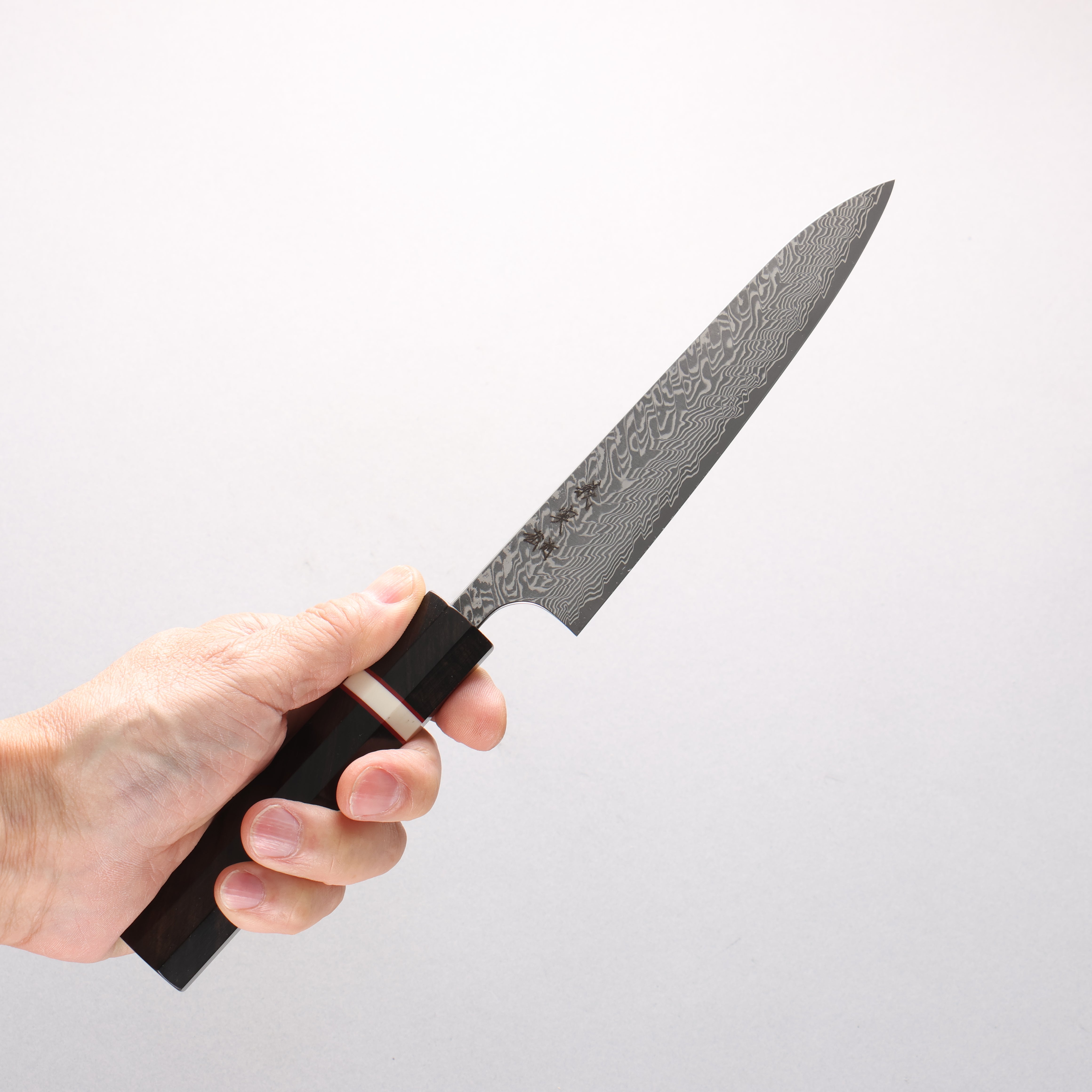 Yoshimi Kato SG2 Black Damascus Petty-Utility 150mm Ebony Wood(With White Ring) Handle - Seisuke Knife