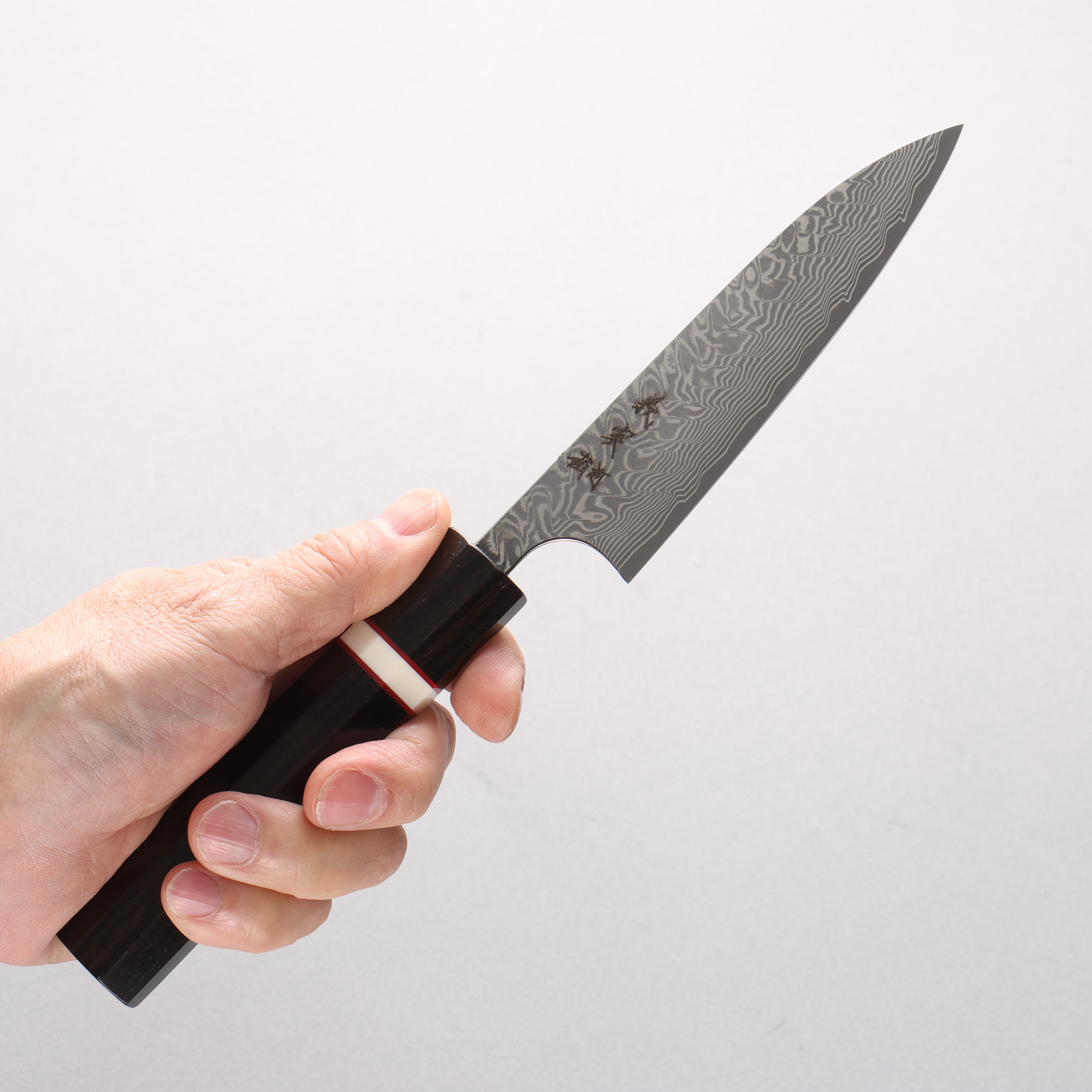Yoshimi Kato SG2 Black Damascus Petty-Utility 120mm Ebony Wood(With White Ring) Handle - Seisuke Knife