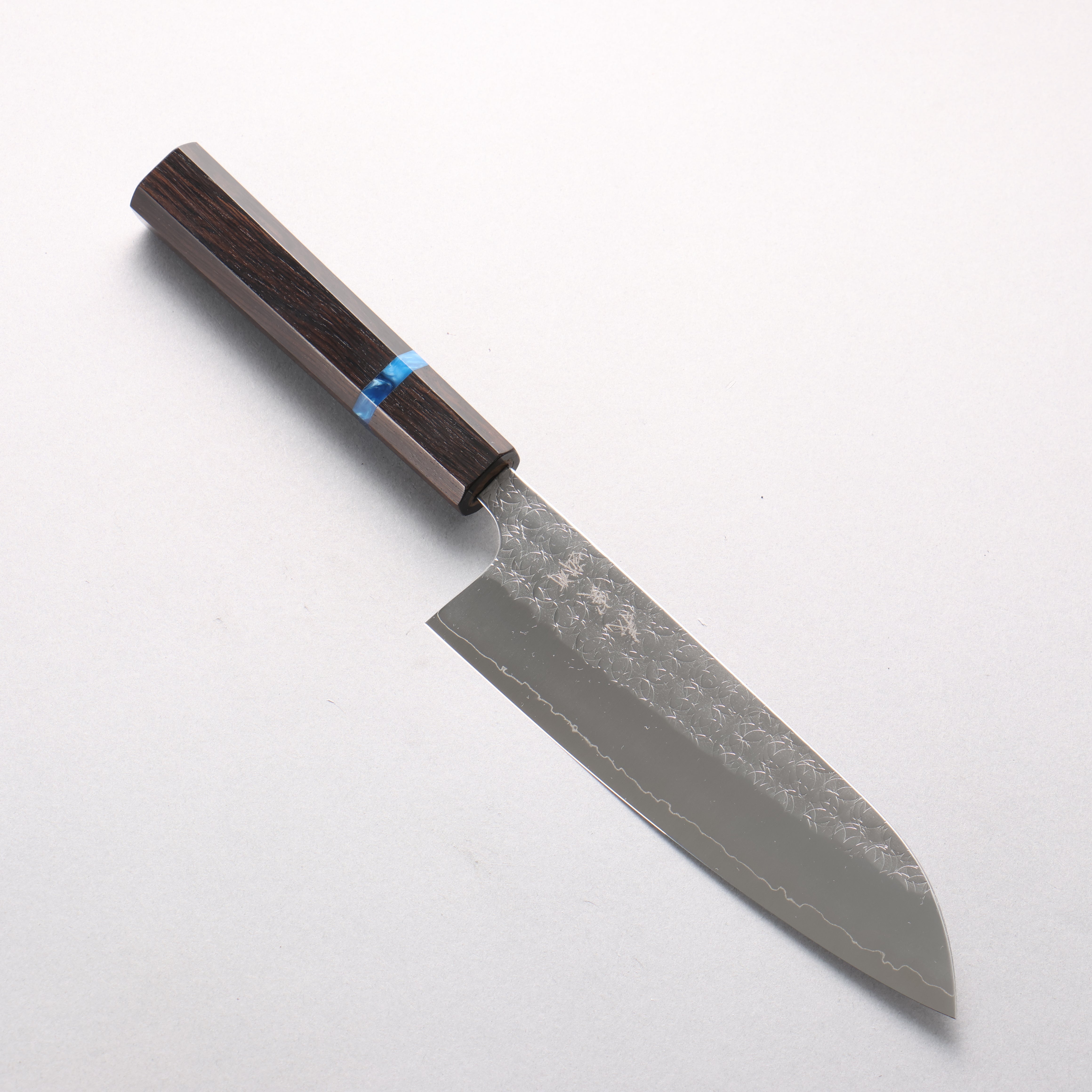 Yoshimi Kato Minamo SG2 Hammered Santoku 170mm Ebony (Blue Ring) Handle - Seisuke Knife