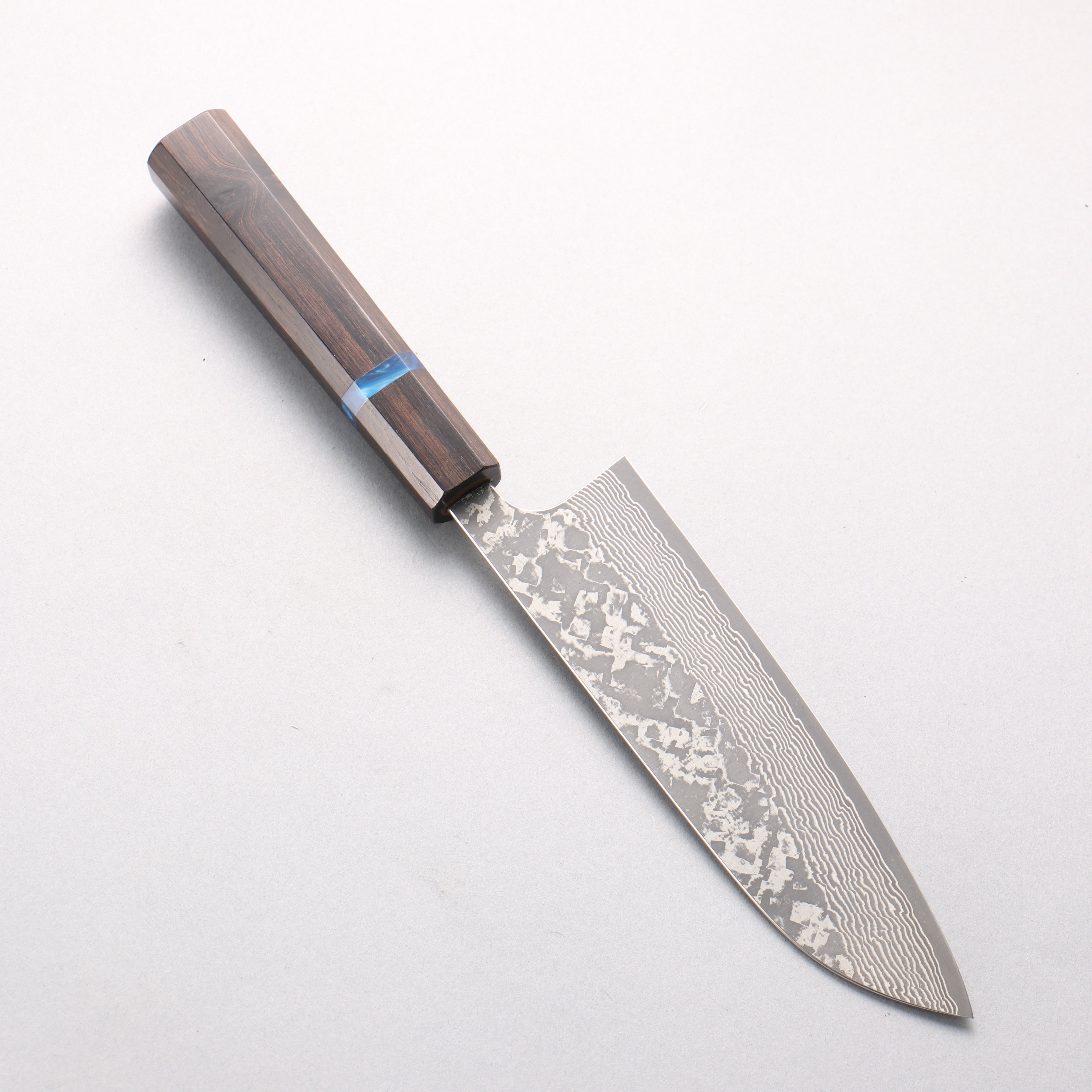 Yoshimi Kato VG10 Black Damascus Santoku 170mm Ebony (Blue Ring) Handle - Seisuke Knife