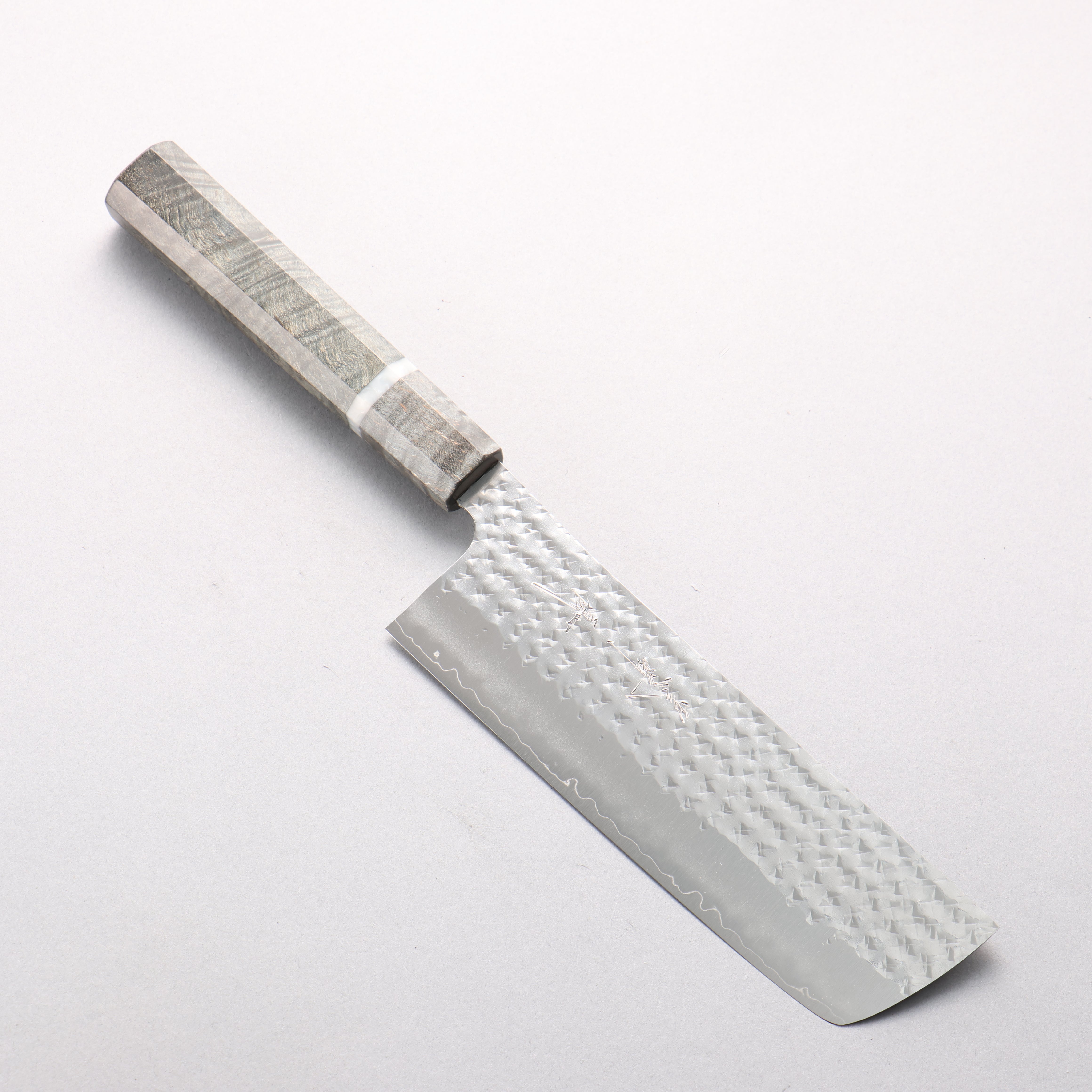 Yu Kurosaki Senko Ei SG2 Hammered Nakiri 165mm Gray Stabilized Wood (White Ring) Handle - Seisuke Knife