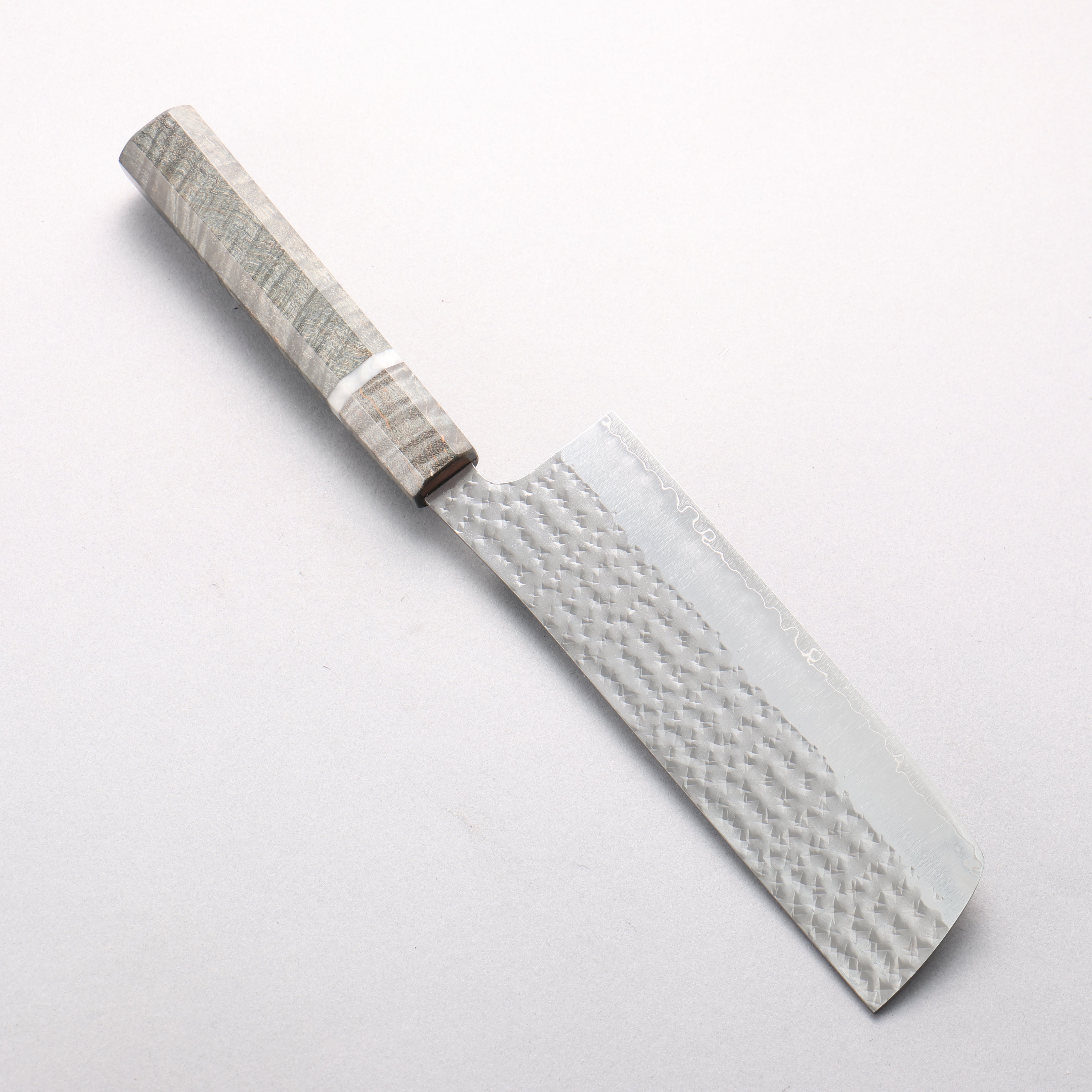 Yu Kurosaki Senko Ei SG2 Hammered Nakiri 165mm Gray Stabilized Wood (White Ring) Handle - Seisuke Knife