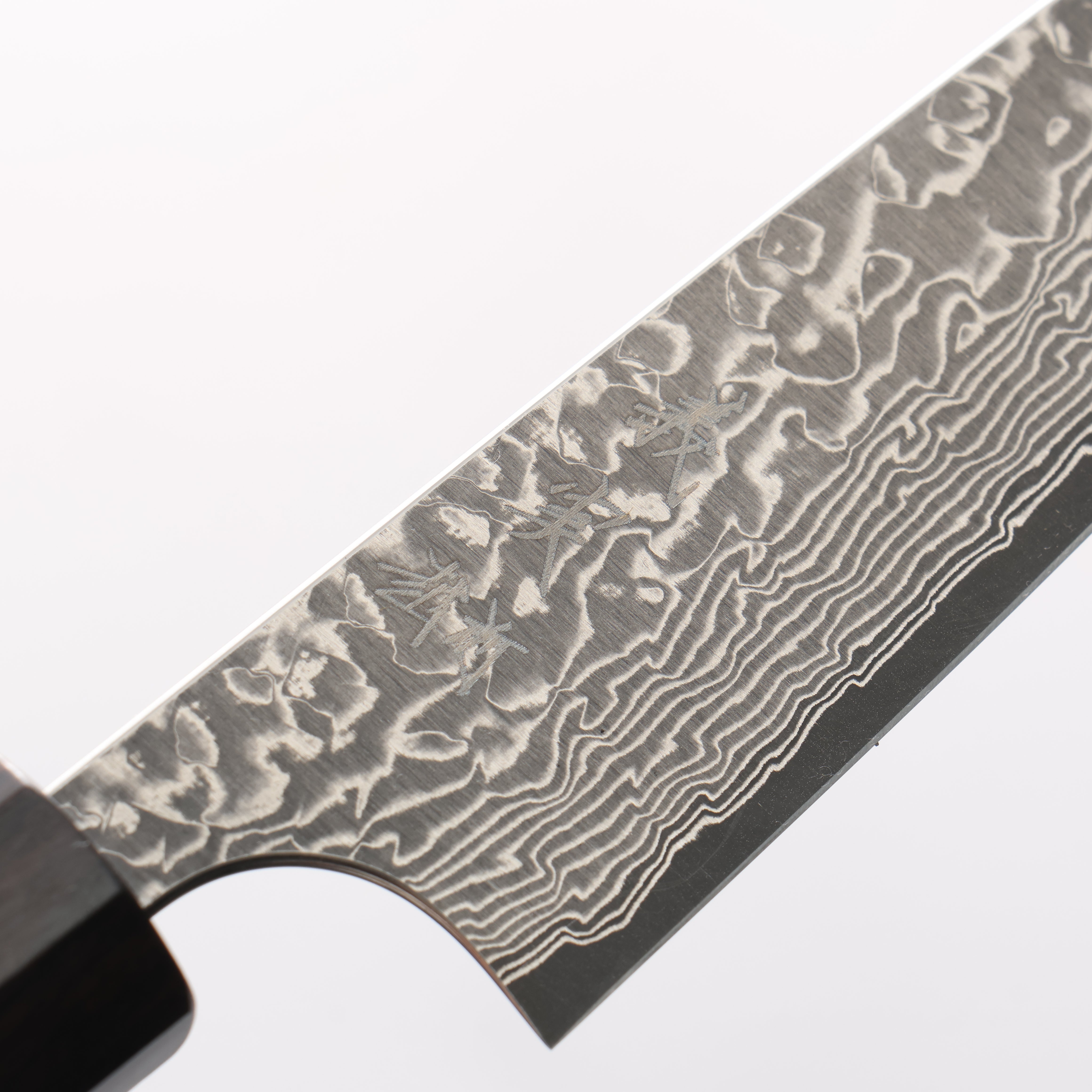 Yoshimi Kato VG10 Black Damascus Petty-Utility 120mm Ebony Wood & White Ring Handle - Seisuke Knife