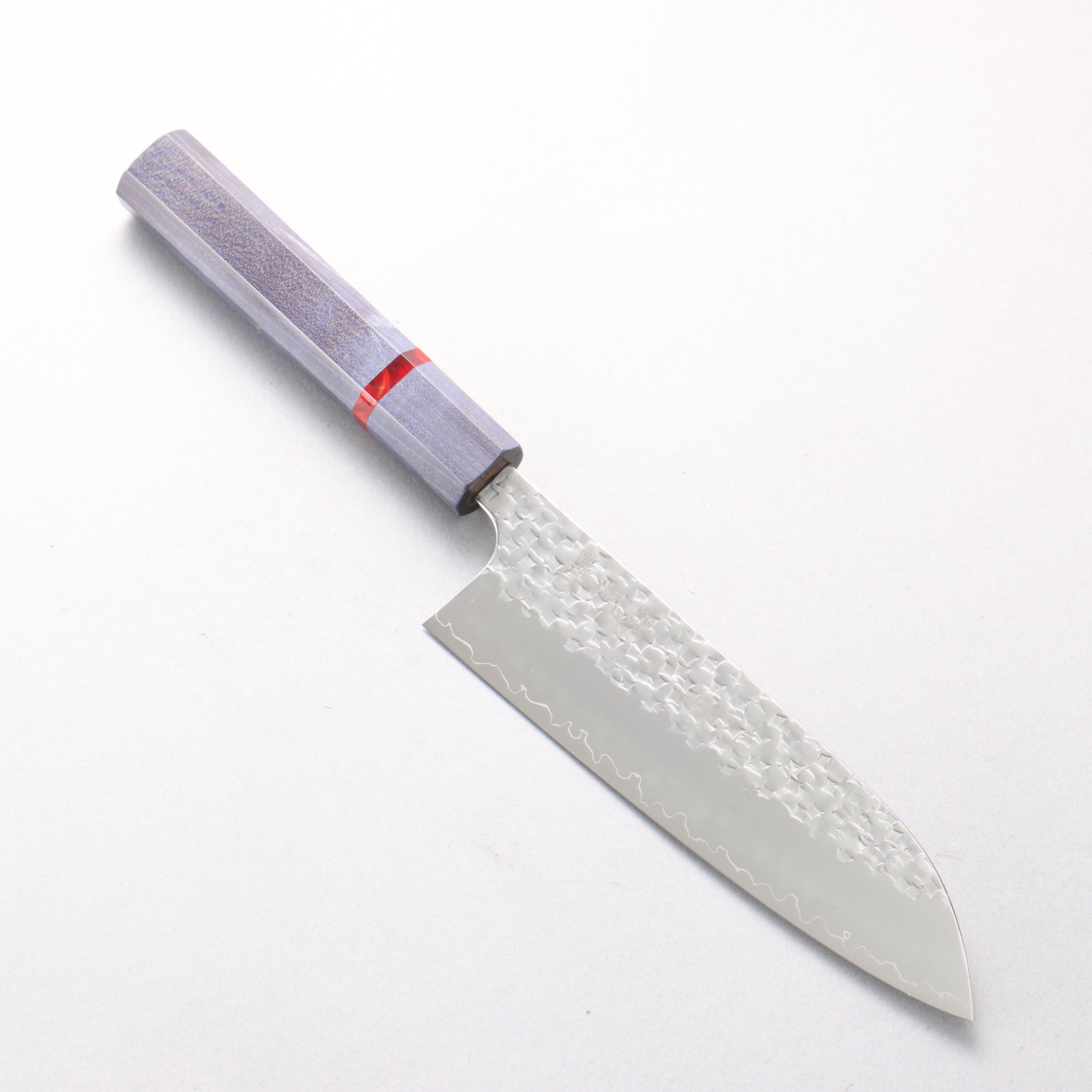 Yoshimi Kato Minamo II SPG STRIX Hammered Nakiri 170mm Blue Stabilized Wood & Red Ring Handle - Seisuke Knife