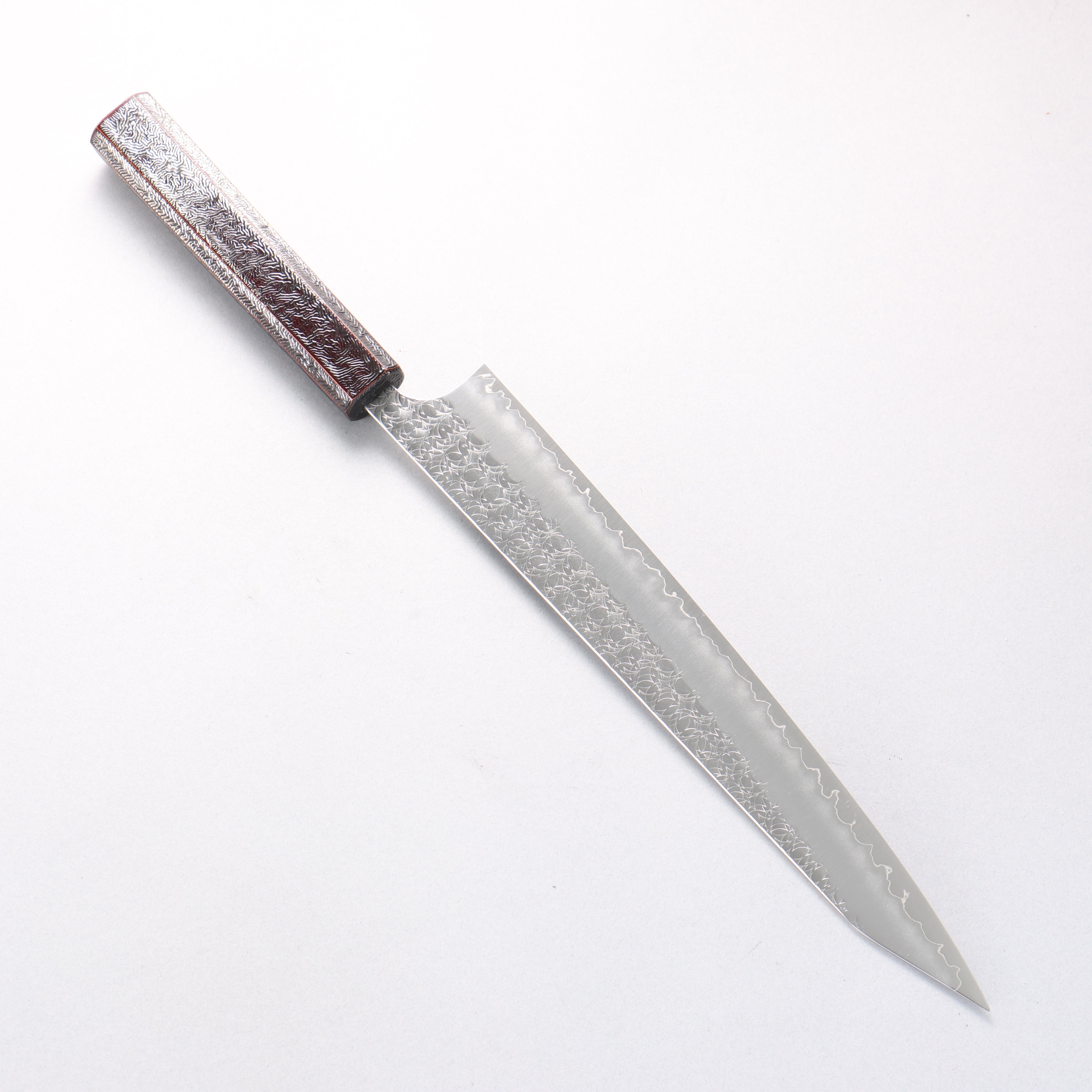 Yoshimi Kato Minamo SG2 Hammered Kiritsuke Sujihiki 270mm Black Silver Lacquered Oak Handle - Seisuke Knife