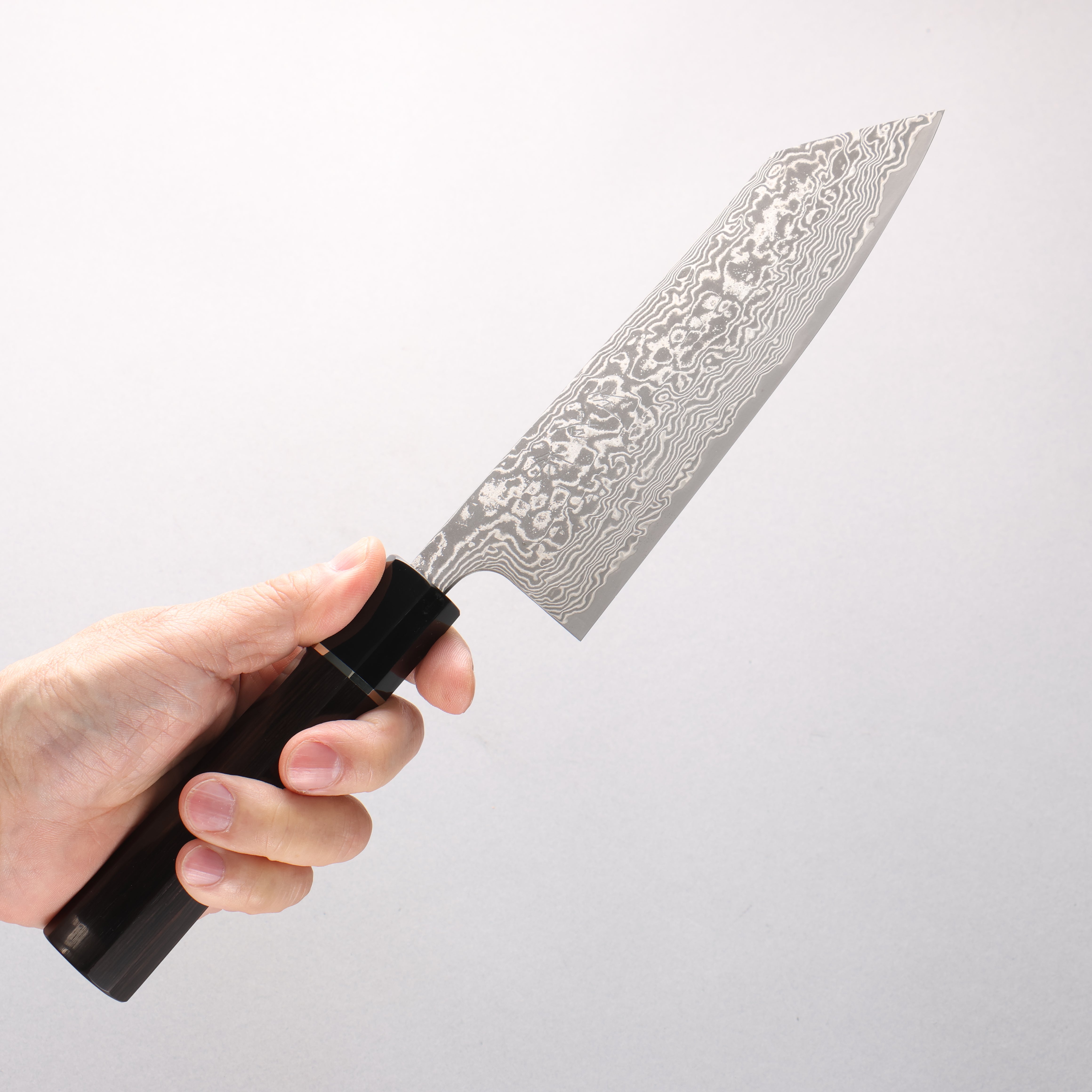 Takeshi Saji SG2 Black Damascus Santoku 180mm Ebony Wood & Silver Handle - Seisuke Knife