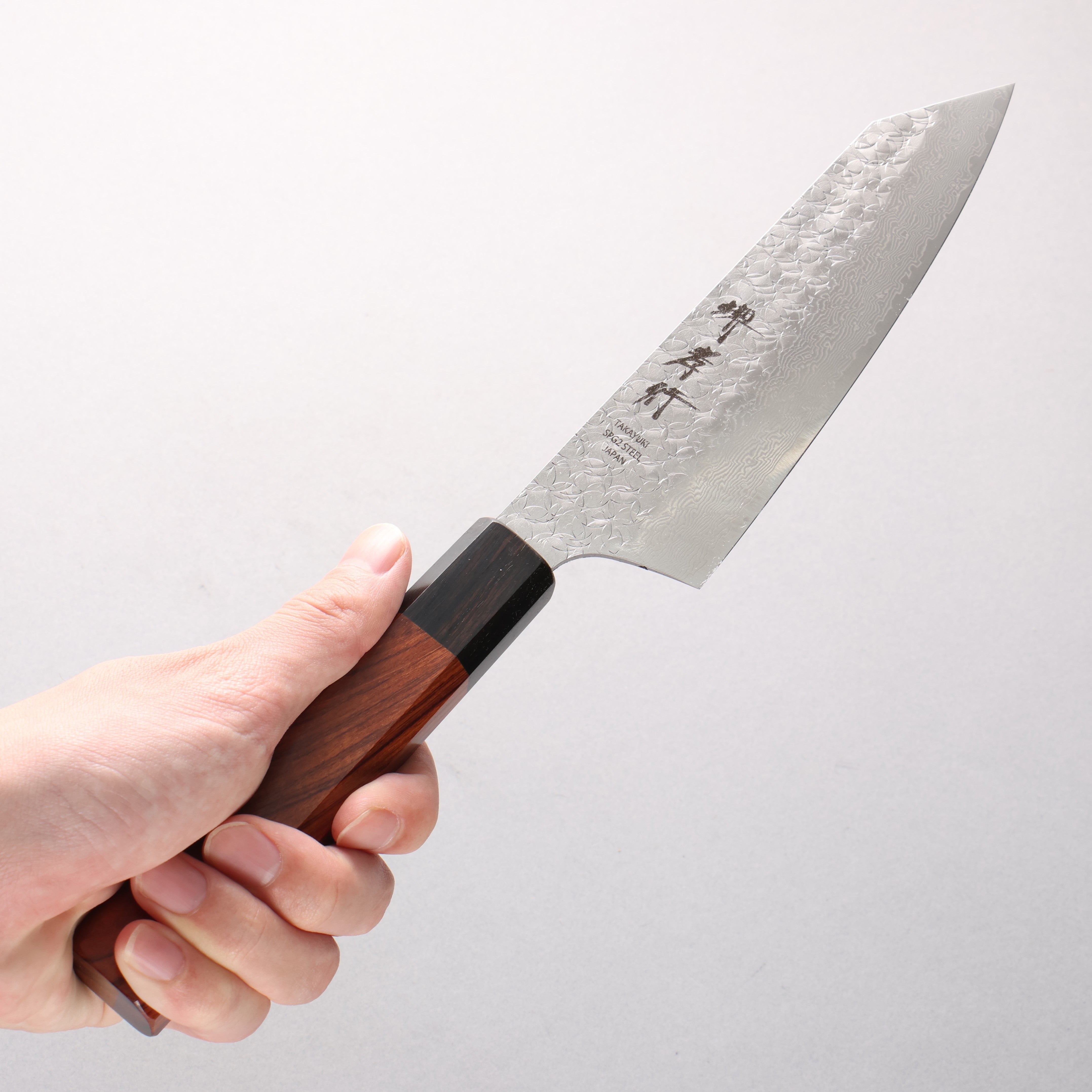 Sakai Takayuki SG2 Damascus Kengata Santoku 160mm Shitan & Black Pakkawood Handle - Seisuke Knife