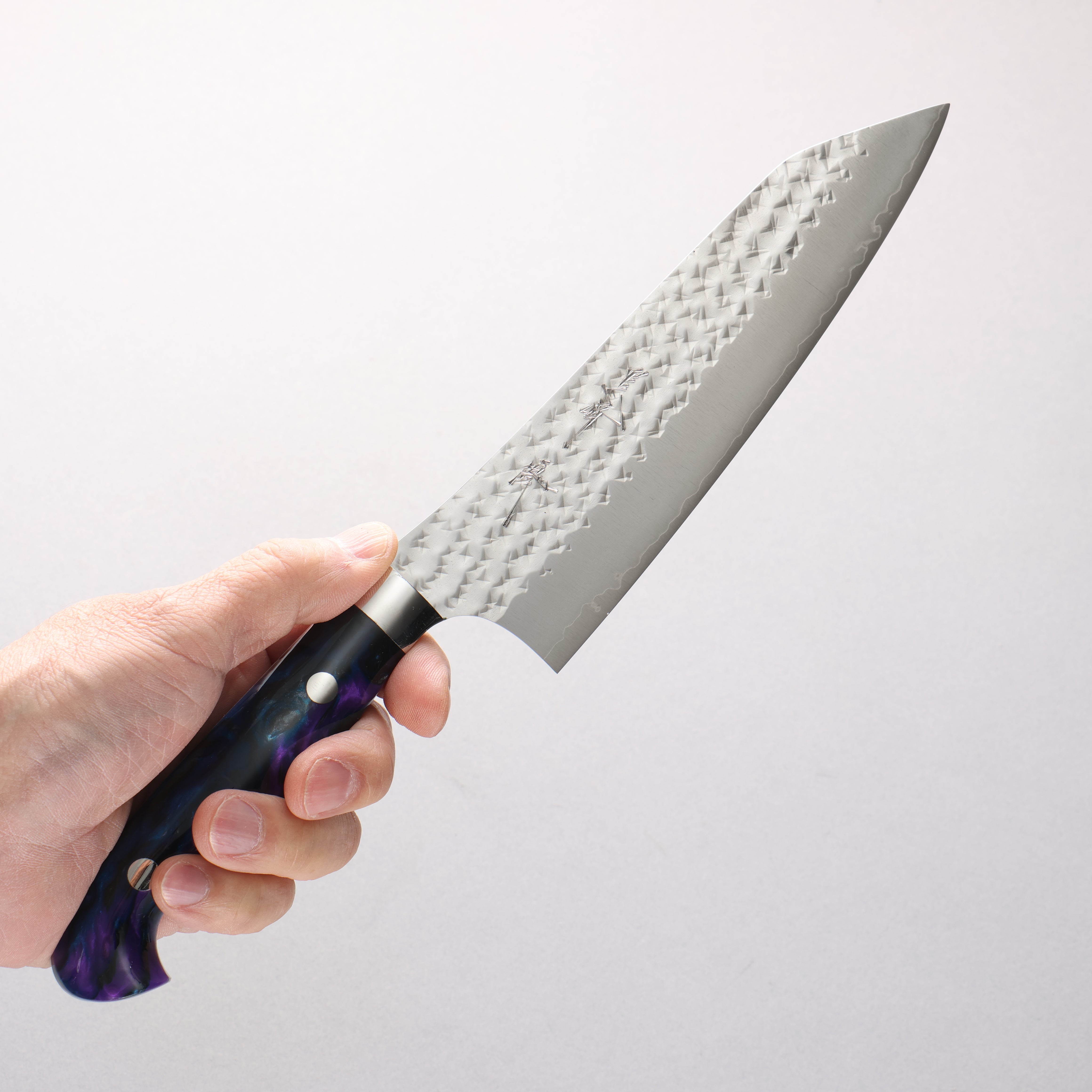 Yu Kurosaki Senko Ei SG2 Hammered Bunka 170mm Blue Purple Acrylic Handle - Seisuke Knife