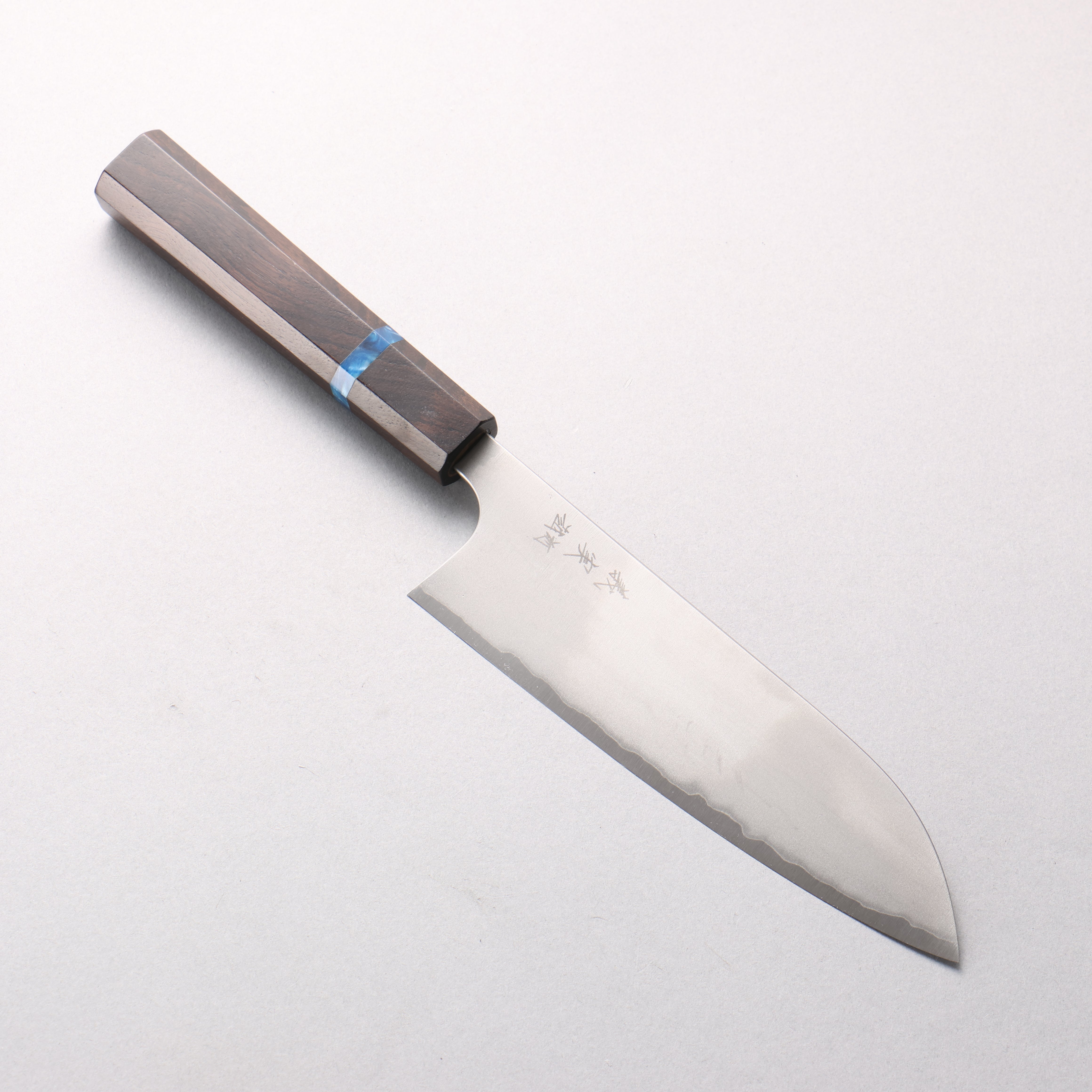Yoshimi Kato White Steel Kasumitogi Santoku 170mm Ebony (Blue Ring) Handle