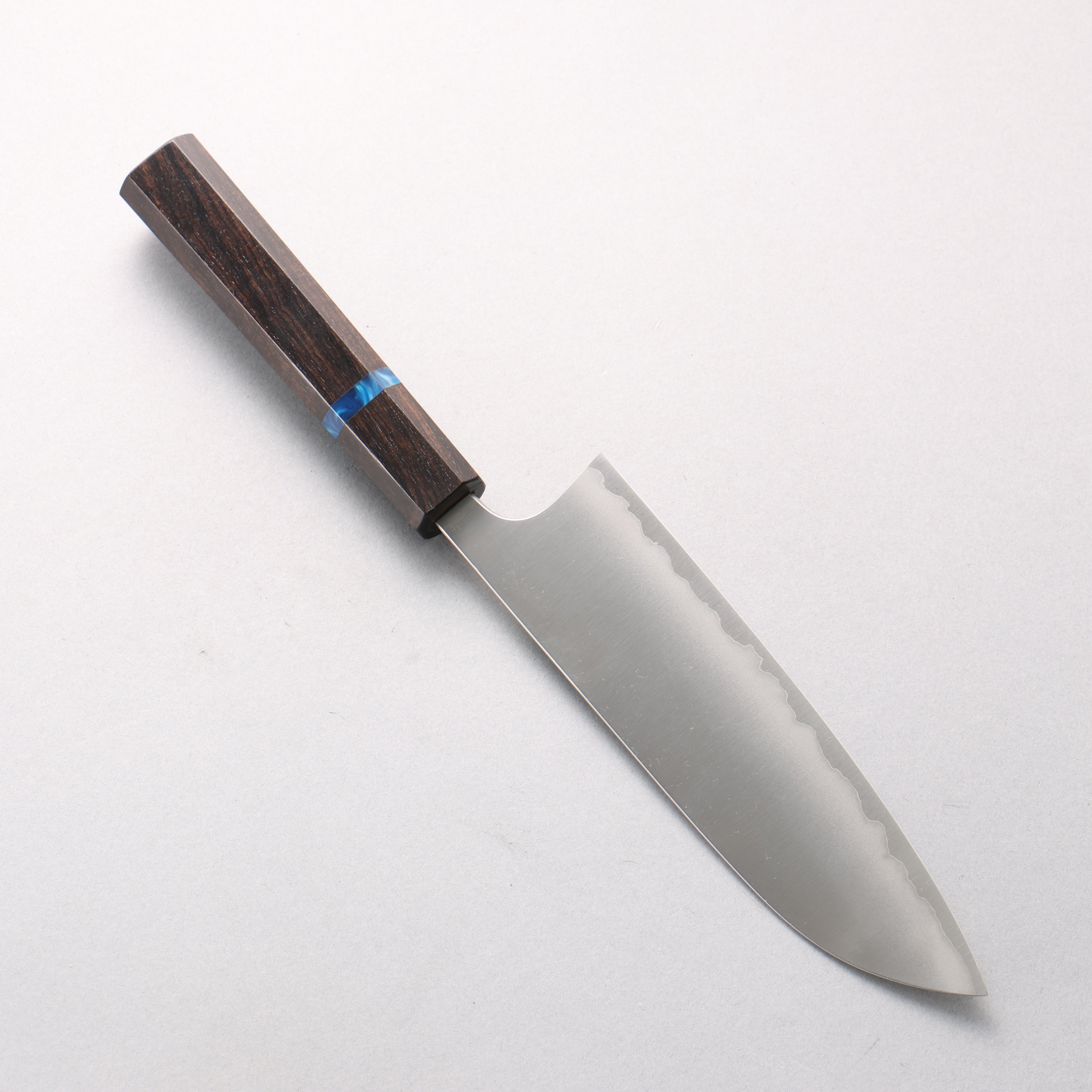 Yoshimi Kato White Steel Migaki Finished Santoku 170mm Ebony (Blue Ring) Handle