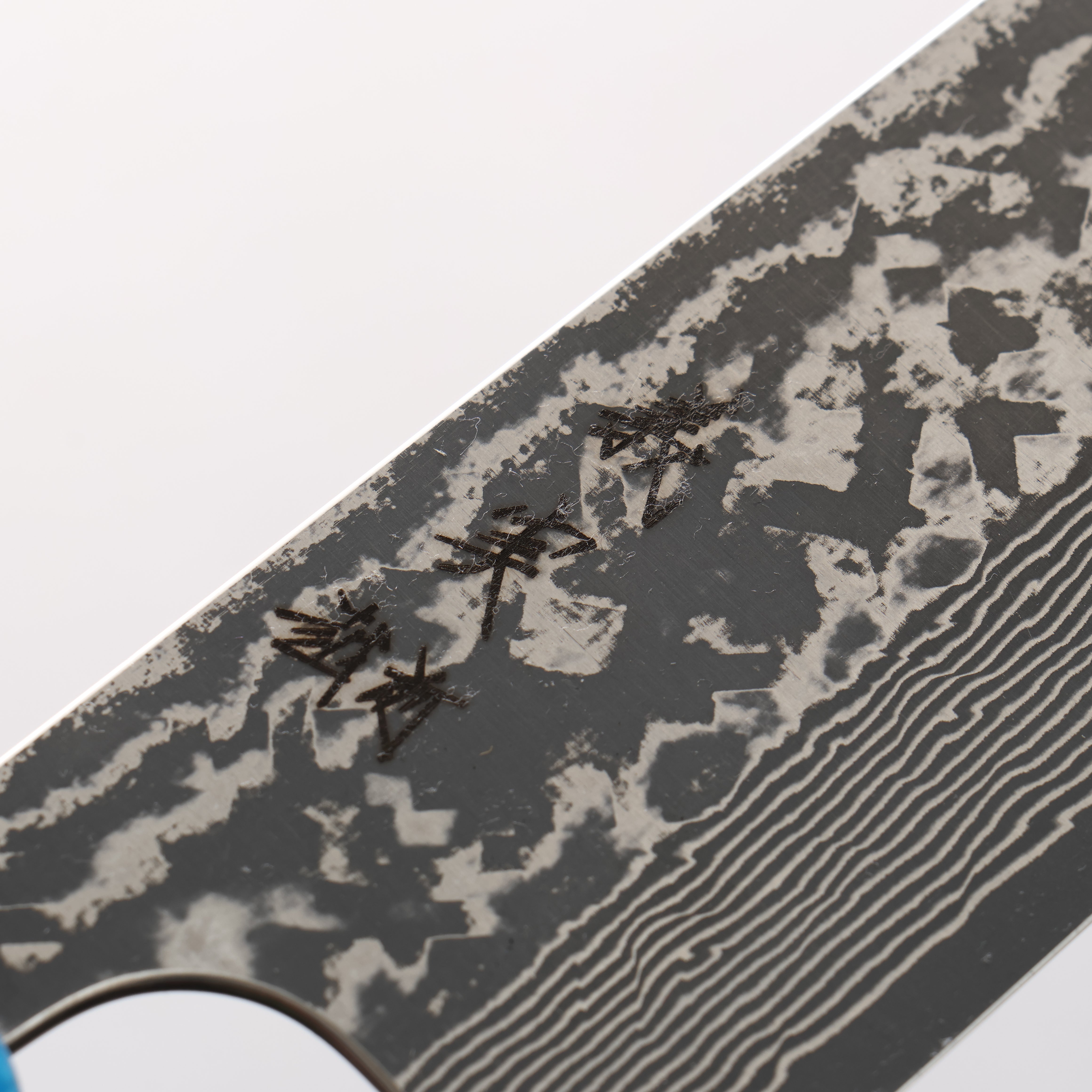Yoshimi Kato VG10 Black Damascus Santoku 170mm Ebony (ferrule: Blue Marble Resin) Handle
