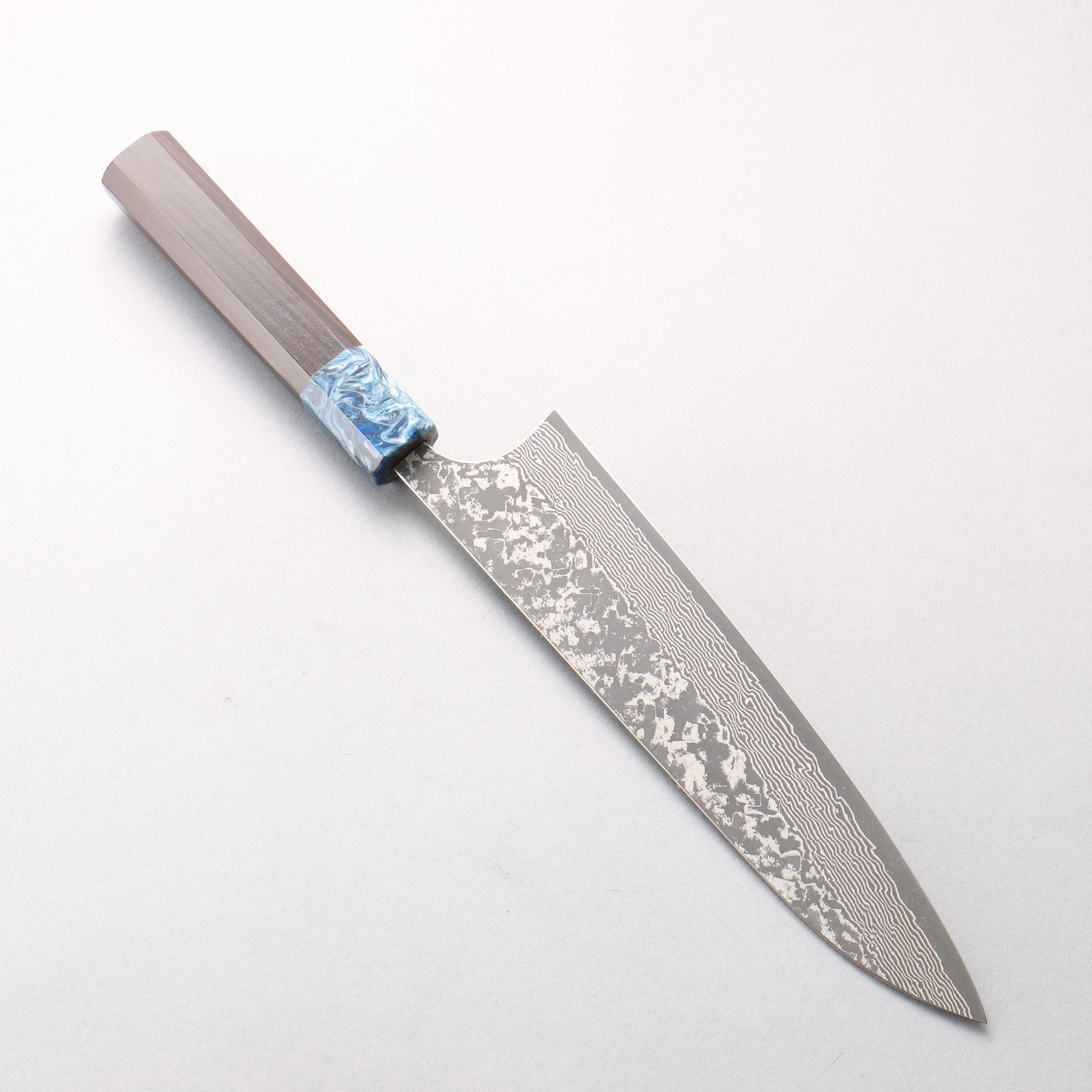 Yoshimi Kato VG10 Black Damascus Gyuto 210mm Ebony (ferrule: Blue Marble Resin) Handle