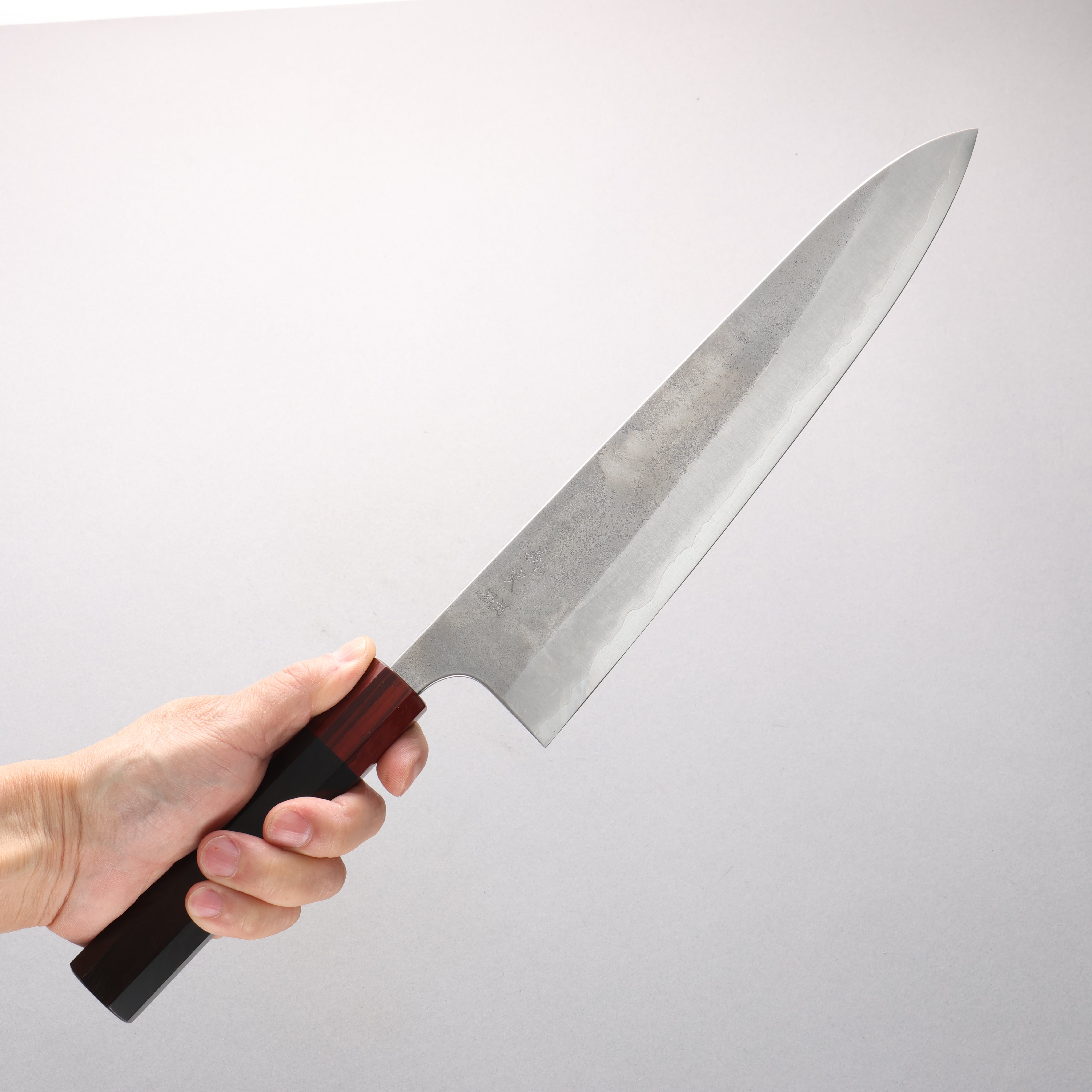Yoshimi Kato Blue Super Nashiji Gyuto 270mm Ebony (ferrule: Sandalwood) Handle