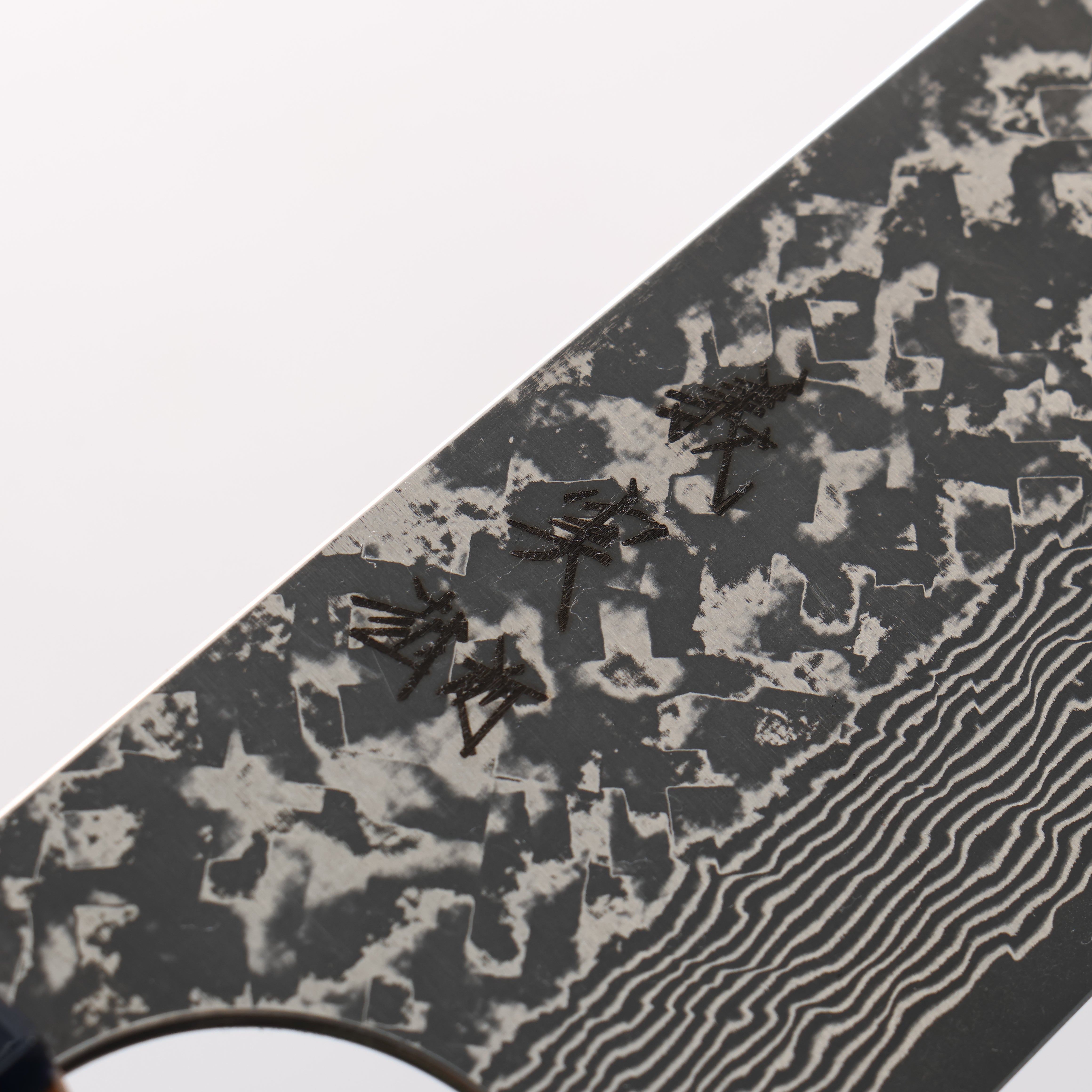 Yoshimi Kato VG10 Black Damascus Gyuto 210mm Olive Tree and Blue Resin Handle