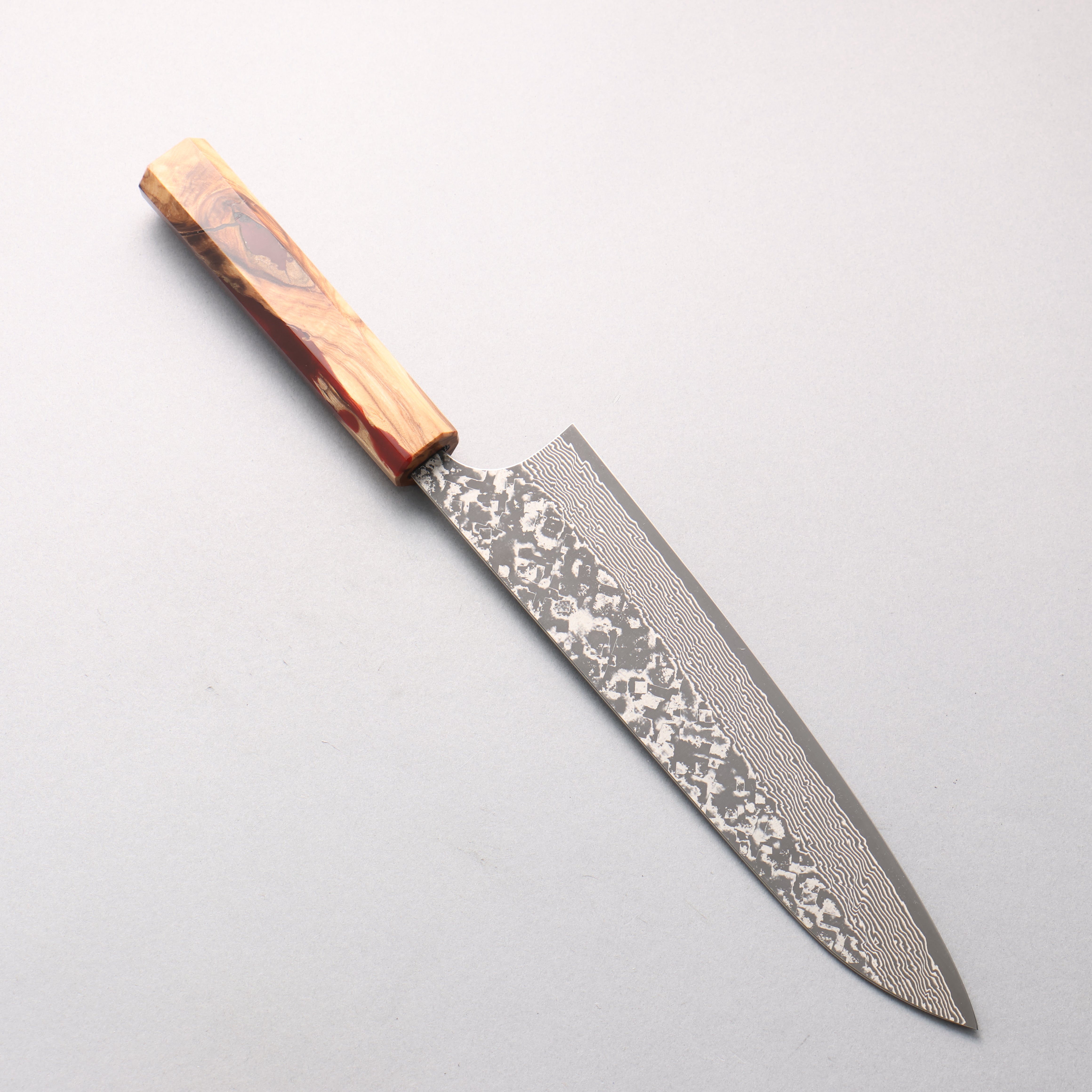 Yoshimi Kato VG10 Black Damascus Gyuto 210mm Olive Tree and Red Resin Handle