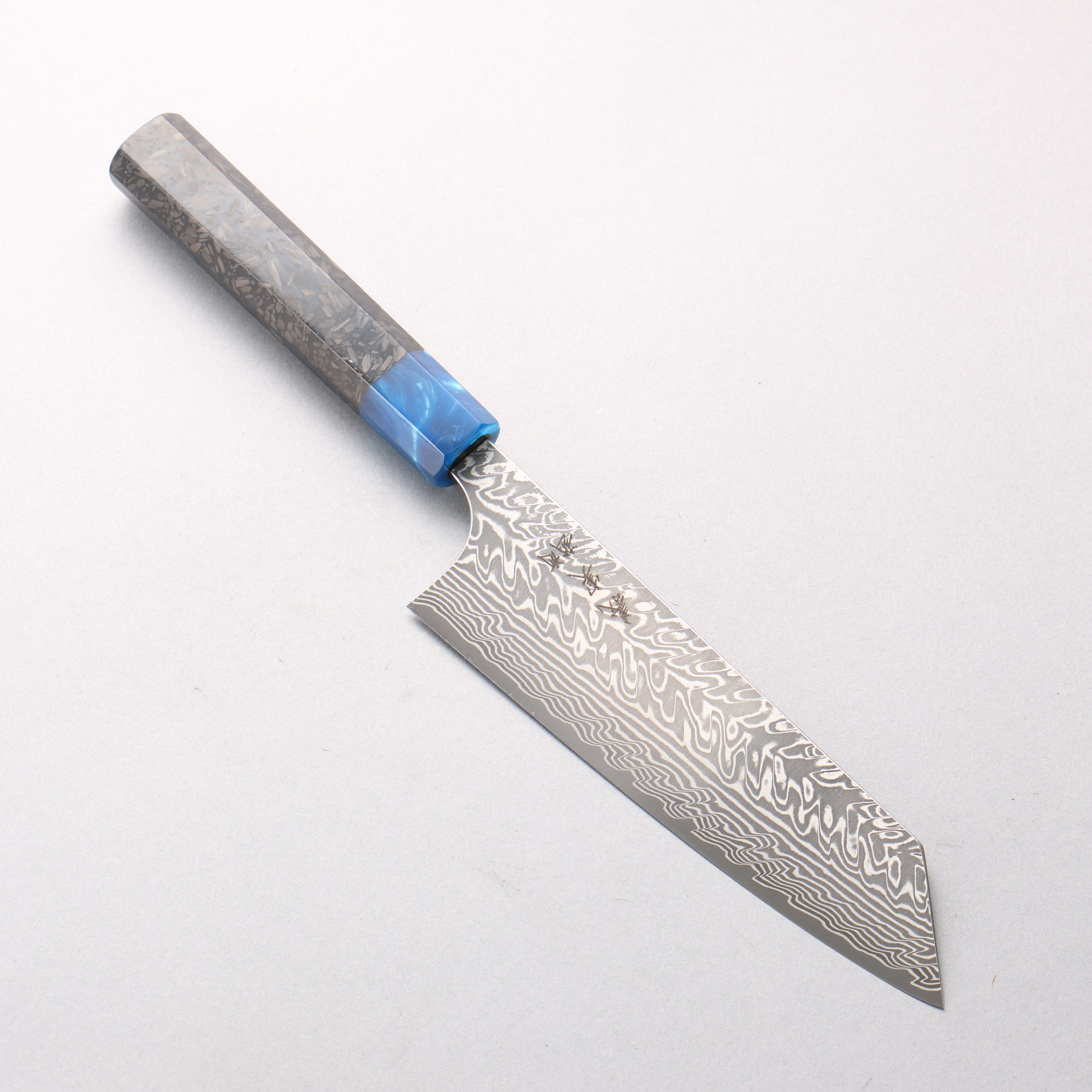 Yoshimi Kato SG2 Black Damascus Bunka 170mm Carbon Fiber (ferrule: Blue Marble Resin) Handle