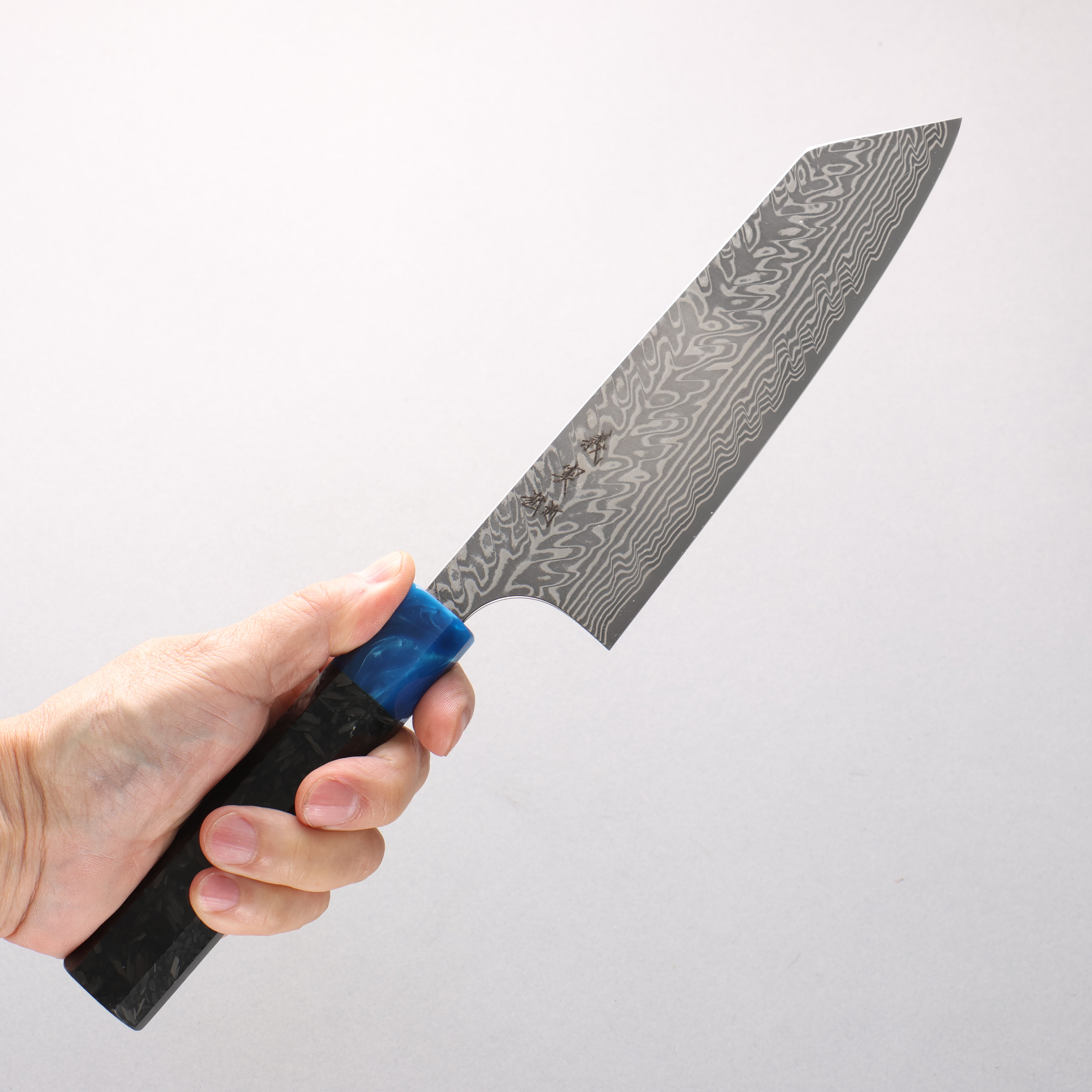 Yoshimi Kato SG2 Black Damascus Bunka 170mm Carbon Fiber (ferrule: Blue Marble Resin) Handle
