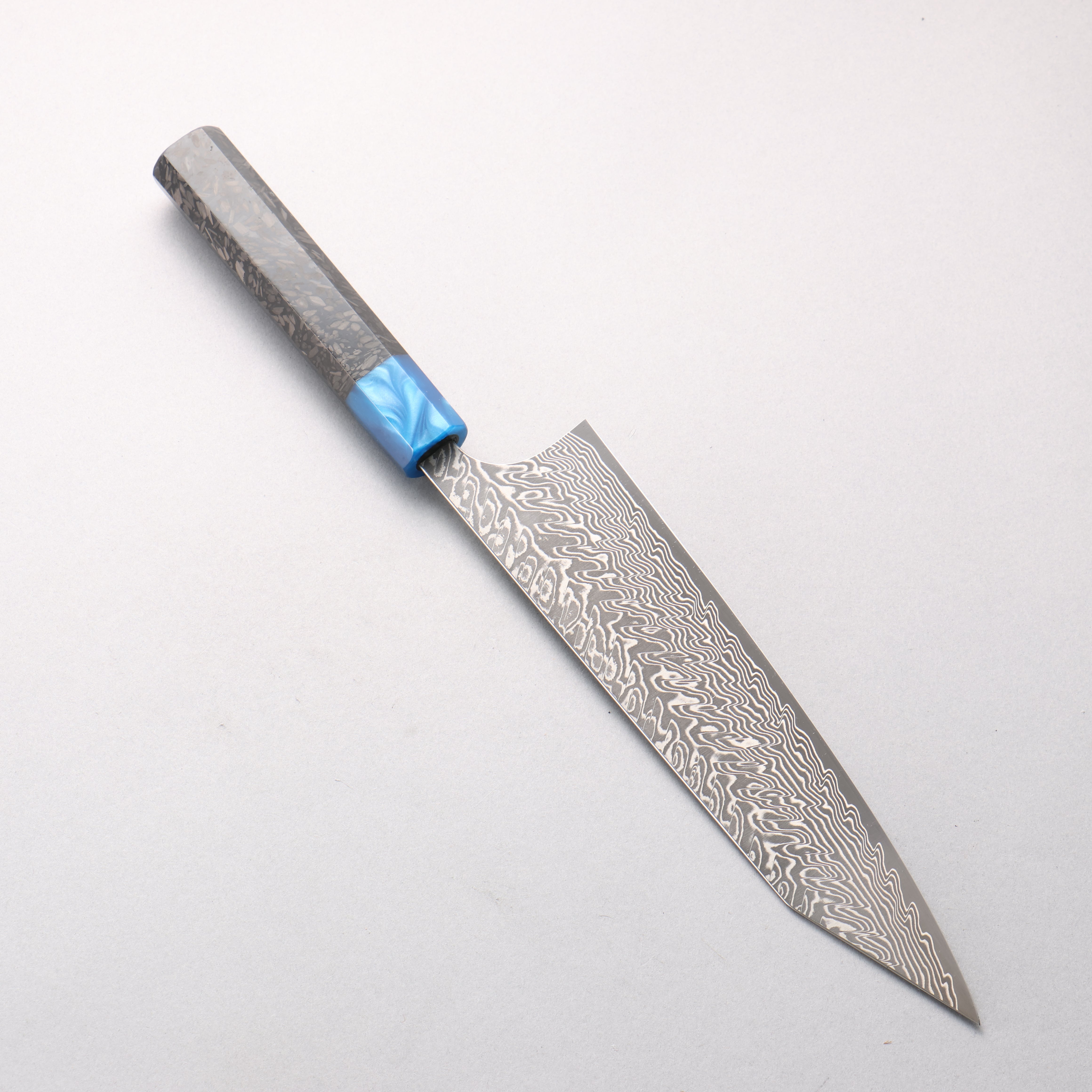 Yoshimi Kato SG2 Black Damascus Kiritsuke Gyuto 210mm Carbon Fiber (ferrule: Blue Marble Resin) Handle