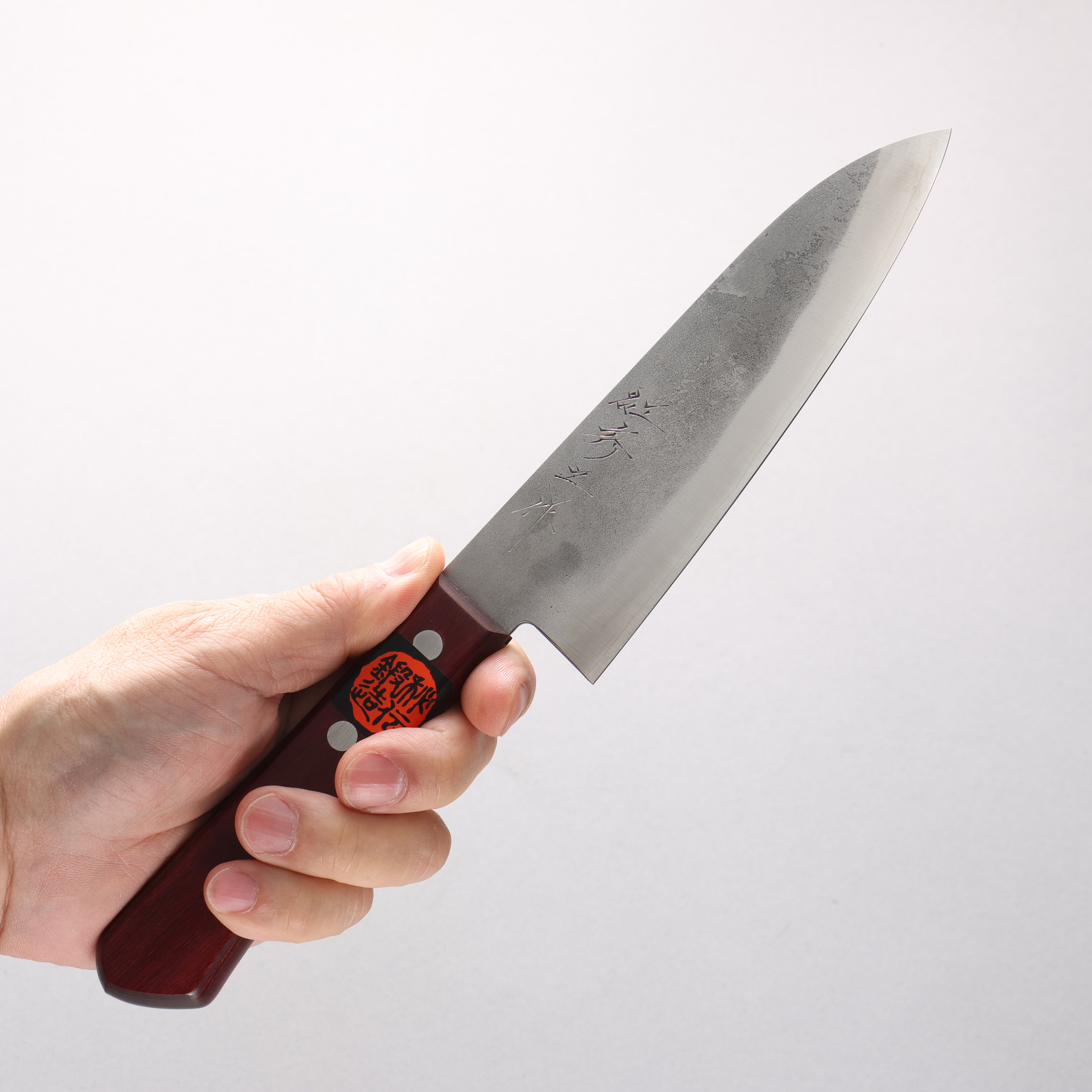 Shigeki Tanaka Silver Steel No.3 Nashiji Small Santoku 150mm Red Pakkawood Handle - Seisuke Knife