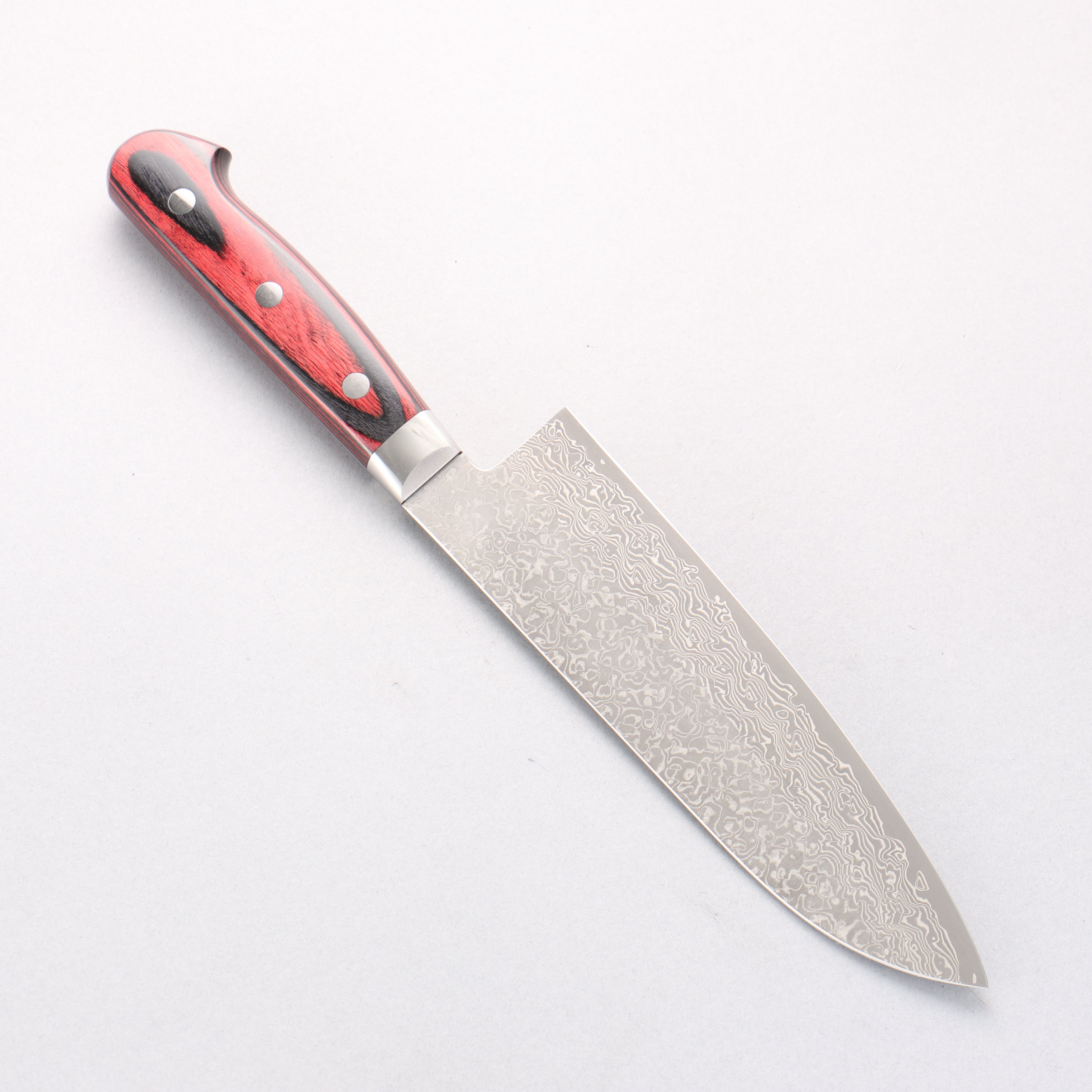 Yoshimi Kato VG10 Damascus Santoku 180mm Red Pakka wood Handle - Seisuke Knife