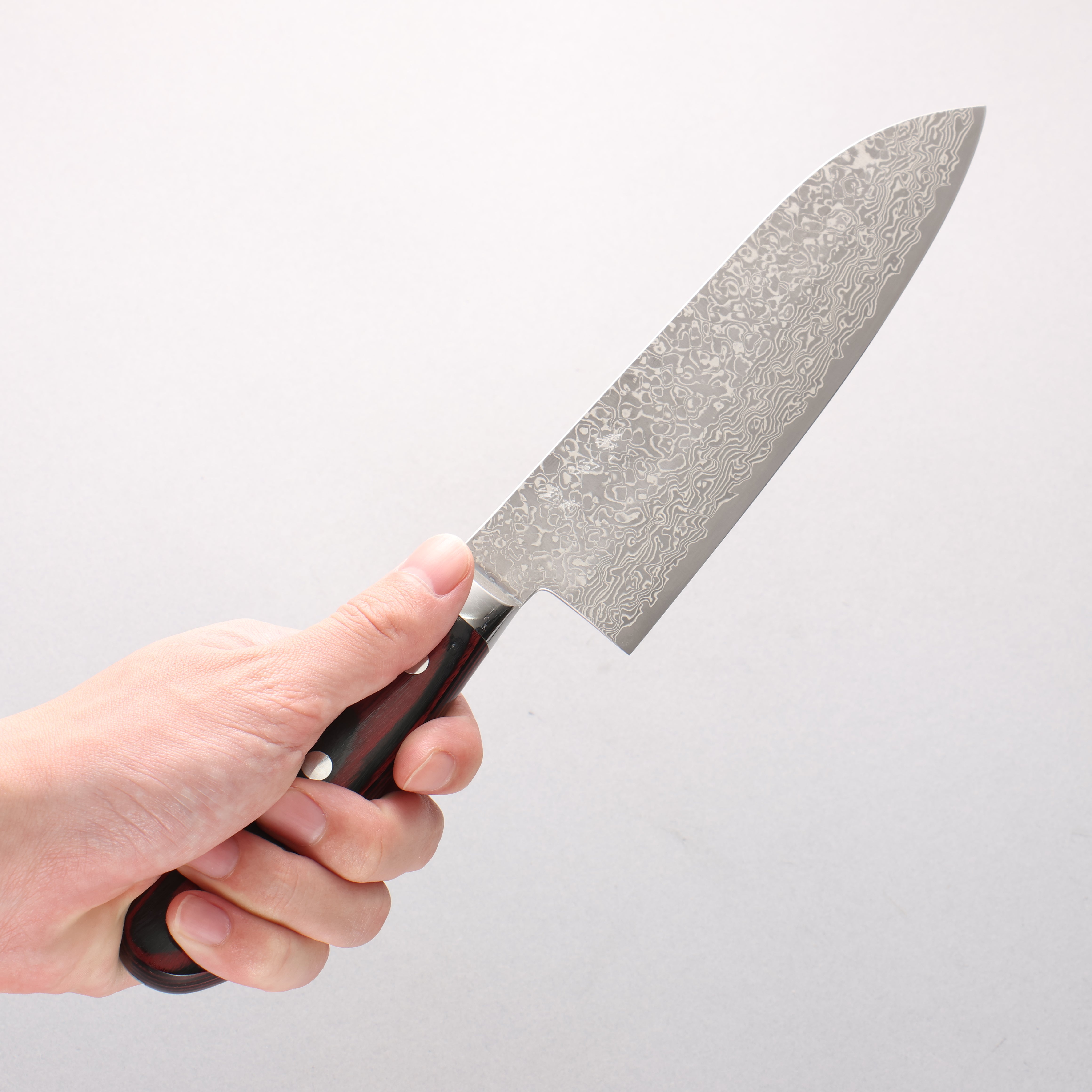 Yoshimi Kato VG10 Damascus Santoku 180mm Red Pakka wood Handle - Seisuke Knife