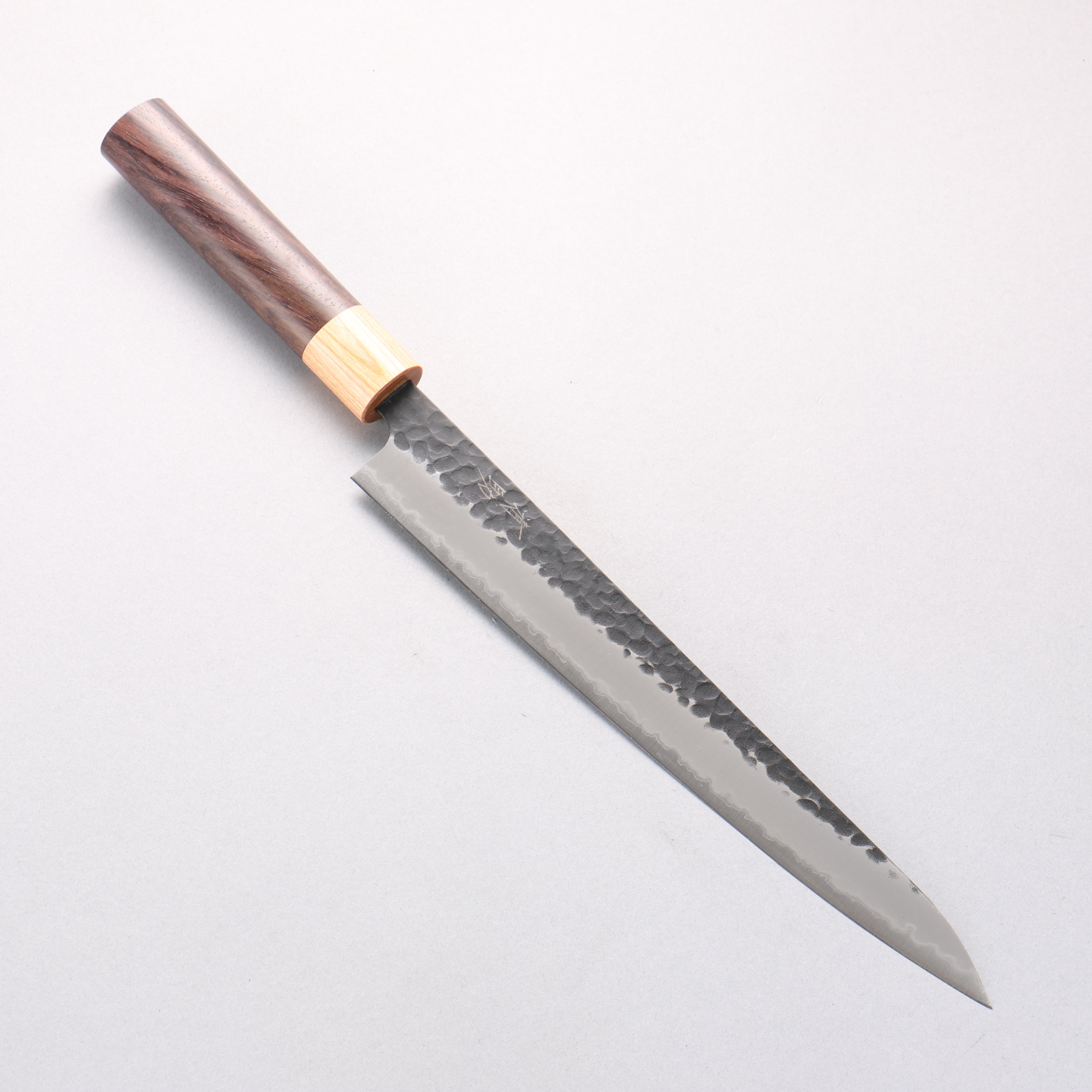 Seisuke Kokubyaku Blue Super Hammered Kurouchi Sujihiki 240mm Shitan Handle - Seisuke Knife