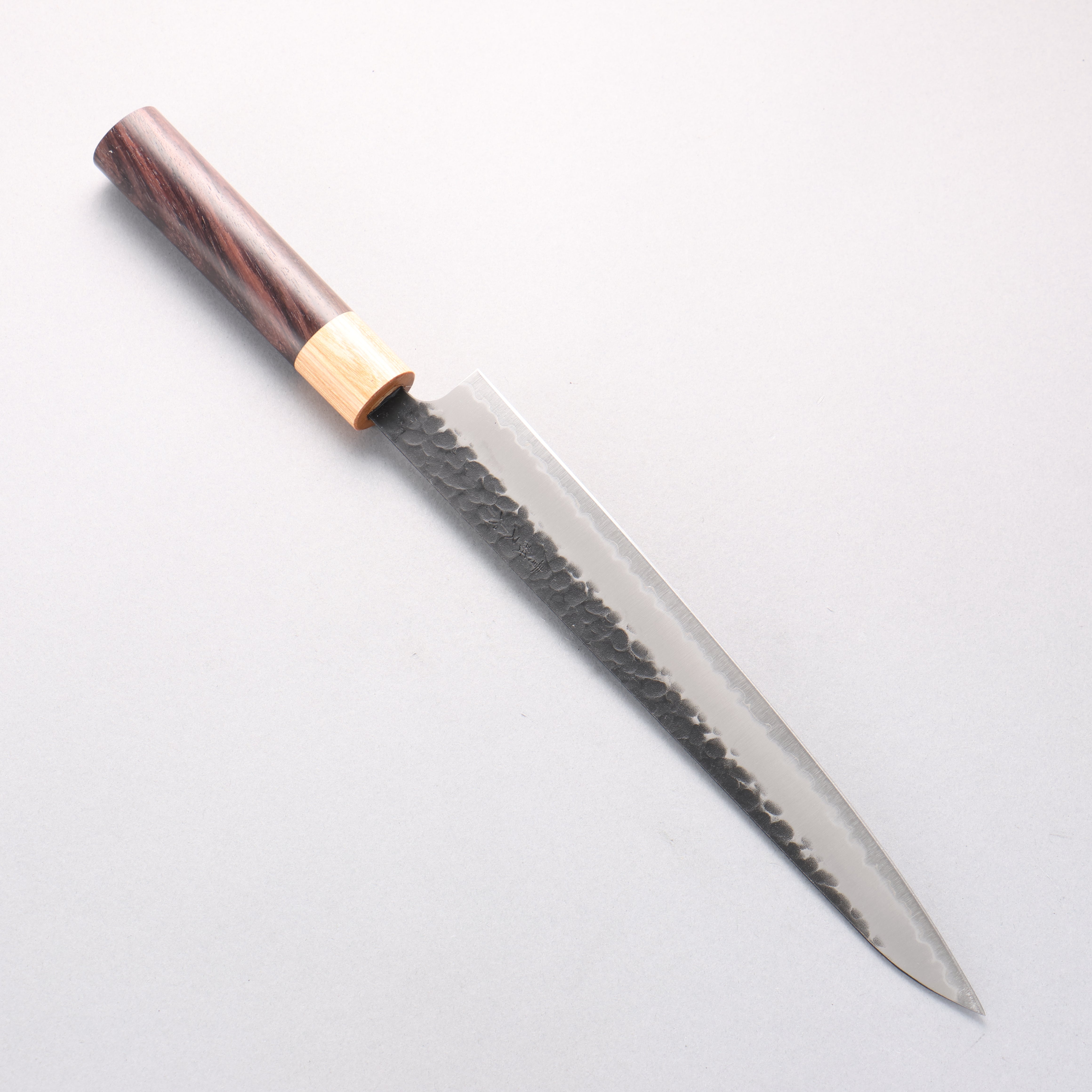 Seisuke Kokubyaku Blue Super Hammered Kurouchi Sujihiki 240mm Shitan Handle - Seisuke Knife