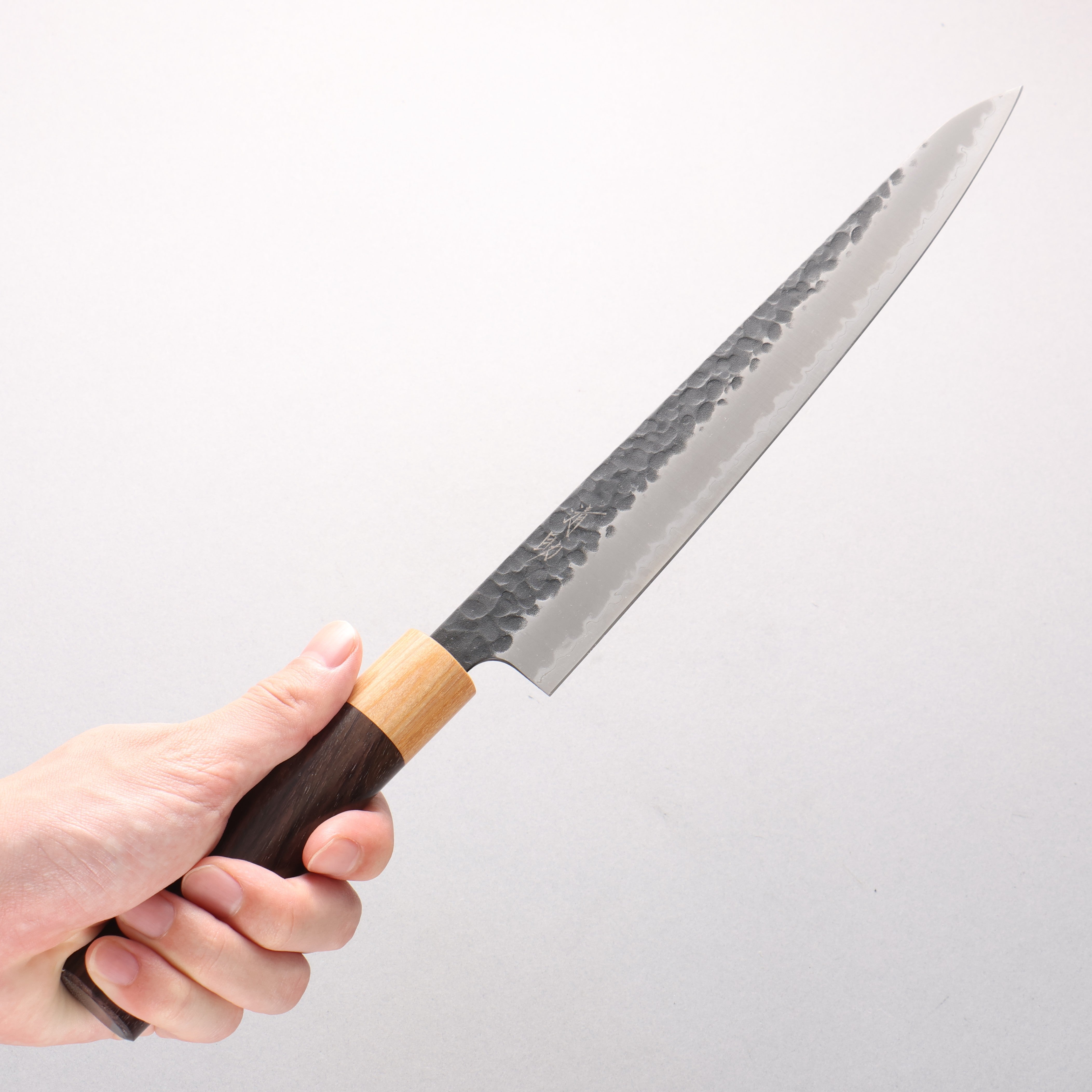 Seisuke Kokubyaku Blue Super Hammered Kurouchi Sujihiki 240mm Shitan Handle - Seisuke Knife