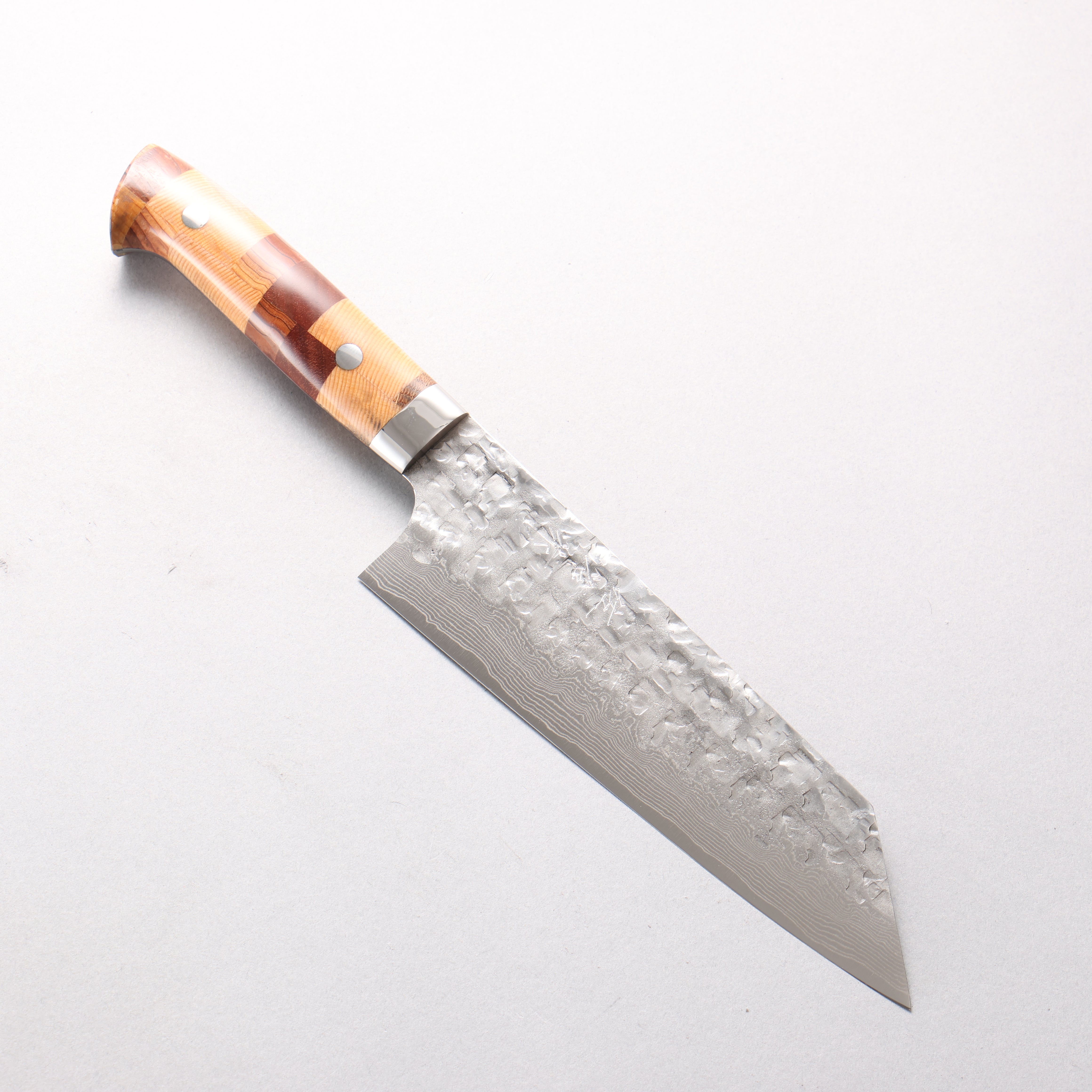 Takeshi Saji VG10 Hammered Damascus Cross Bunka 180mm Kumiko (Wood Mosaic) Handle - Seisuke Knife