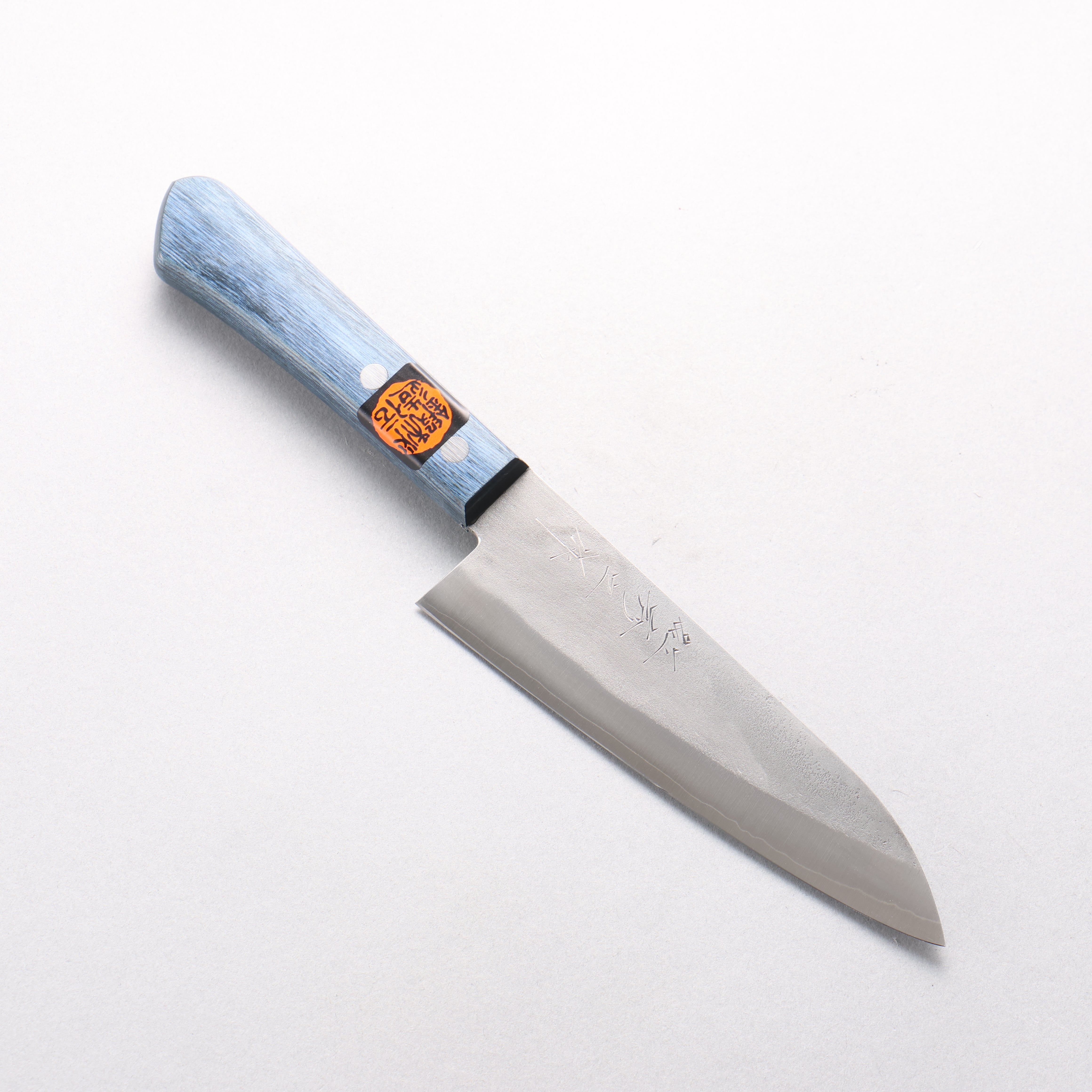 Shigeki Tanaka Silver Steel No.3 Nashiji Small Santoku 150mm Blue Pakka wood Handle - Seisuke Knife