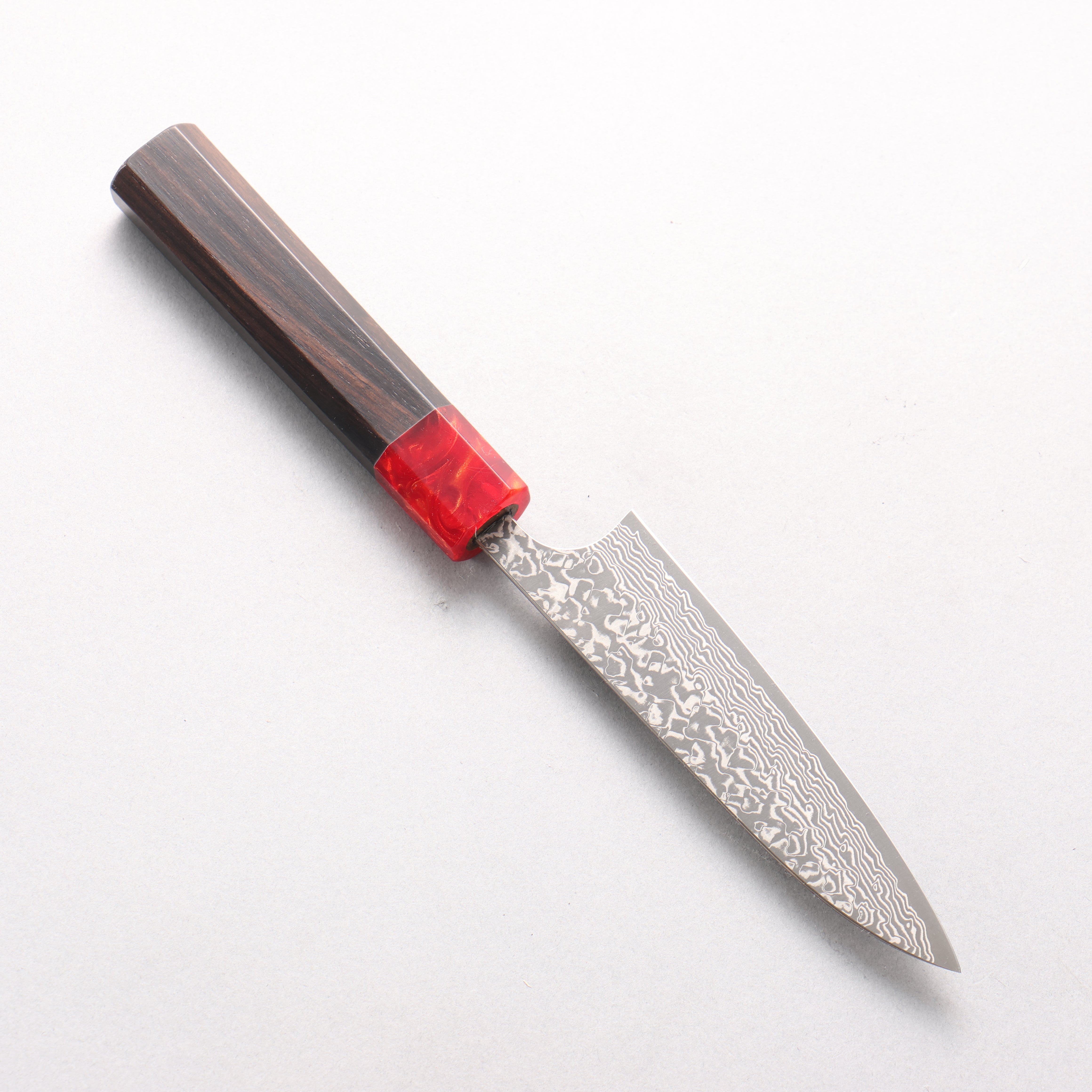 Yoshimi Kato VG10 Black Damascus Petty-Utility 120mm Ebony (ferrule: Red Resin) Handle - Seisuke Knife