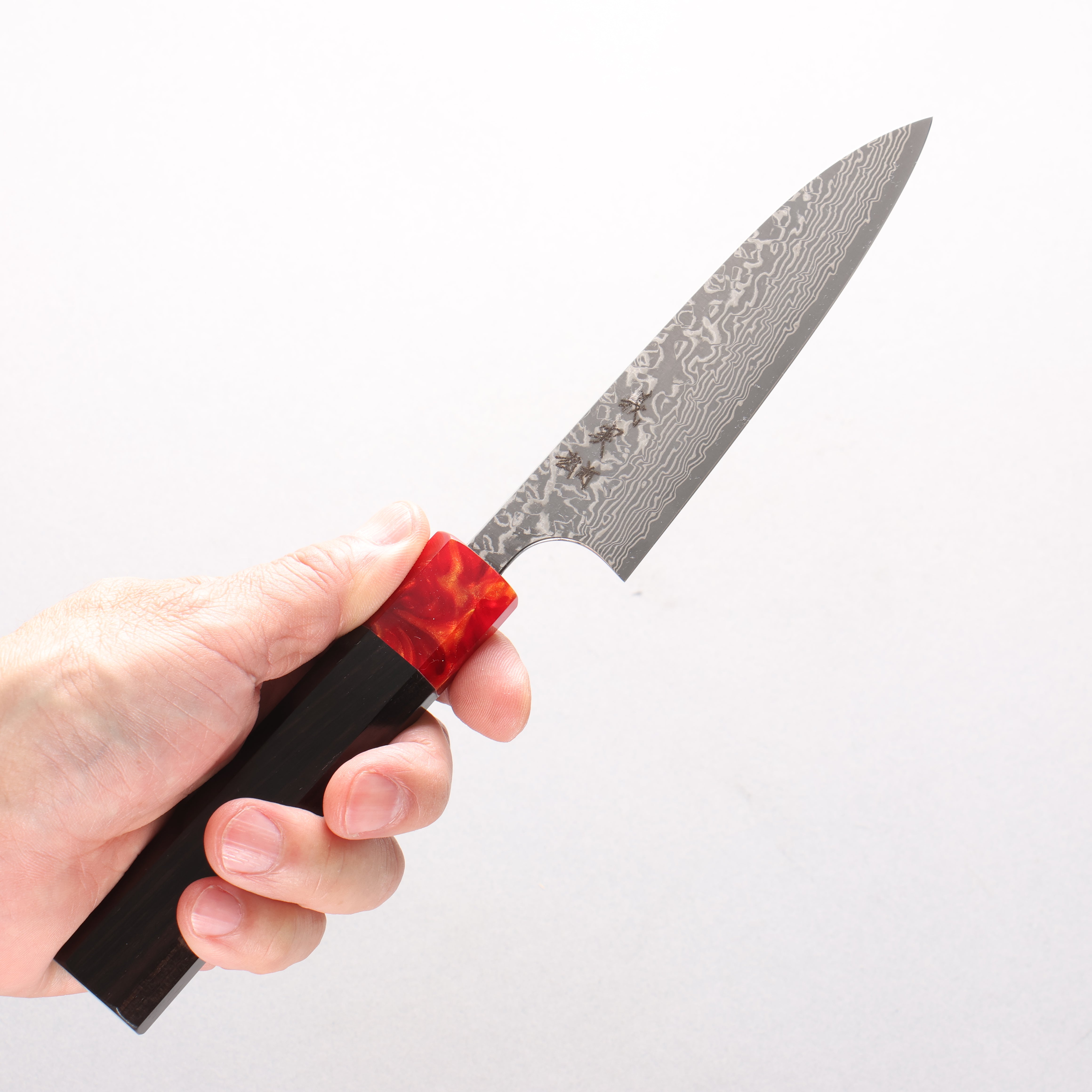 Yoshimi Kato VG10 Black Damascus Petty-Utility 120mm Ebony (ferrule: Red Resin) Handle - Seisuke Knife