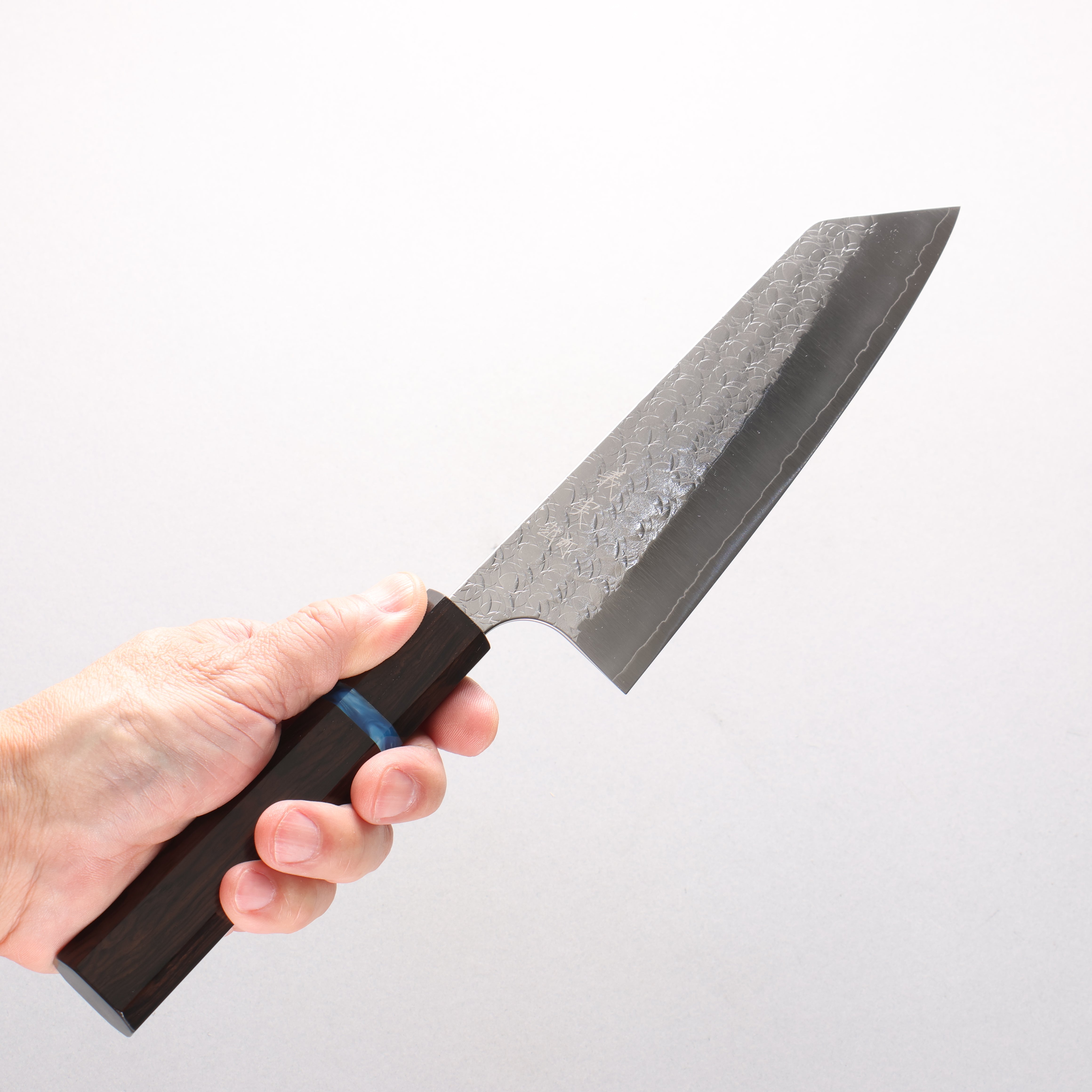 Yoshimi Kato Minamo SG2 Hammered Bunka 170mm Ebony (Blue Ring) Handle - Seisuke Knife