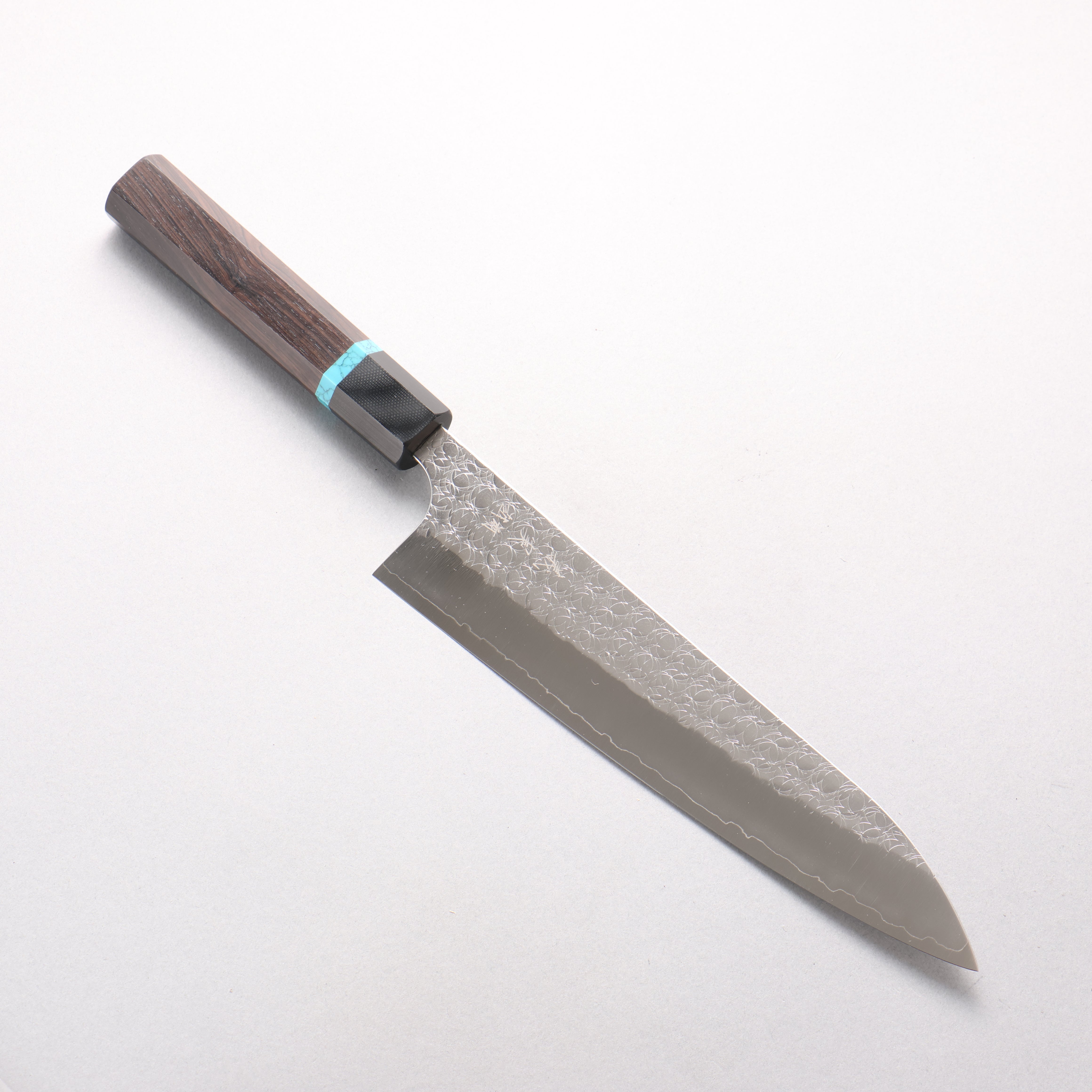 Yoshimi Kato Minamo SG2 Hammered Gyuto 210mm African Rosewood with Blue Turquoise Ring (ferrule: G10) Handle - Seisuke Knife