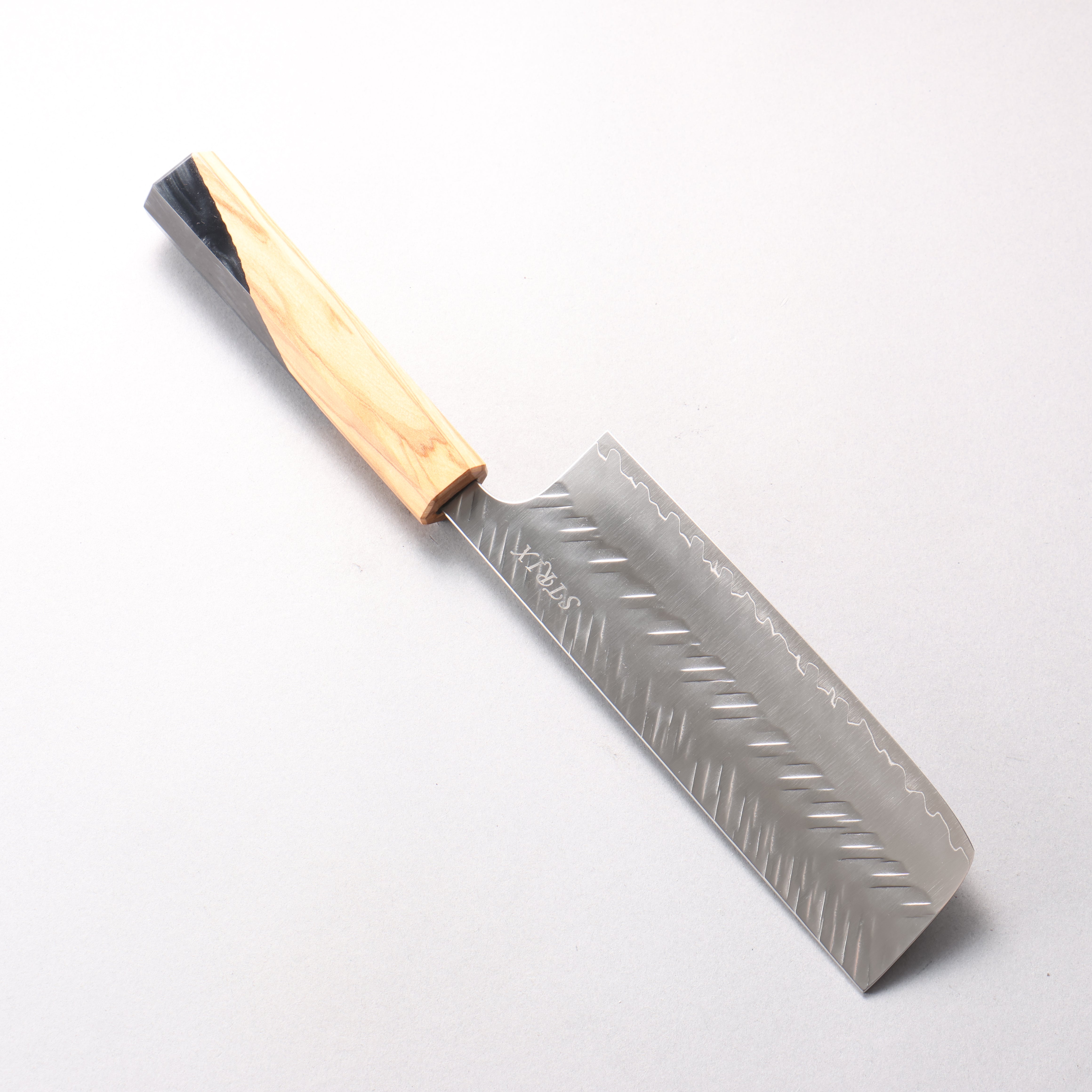 Yoshimi Kato SPG STRIX Hammered (V) Nakiri 165mm Olive Tree and Black/White Marble Resin Handle