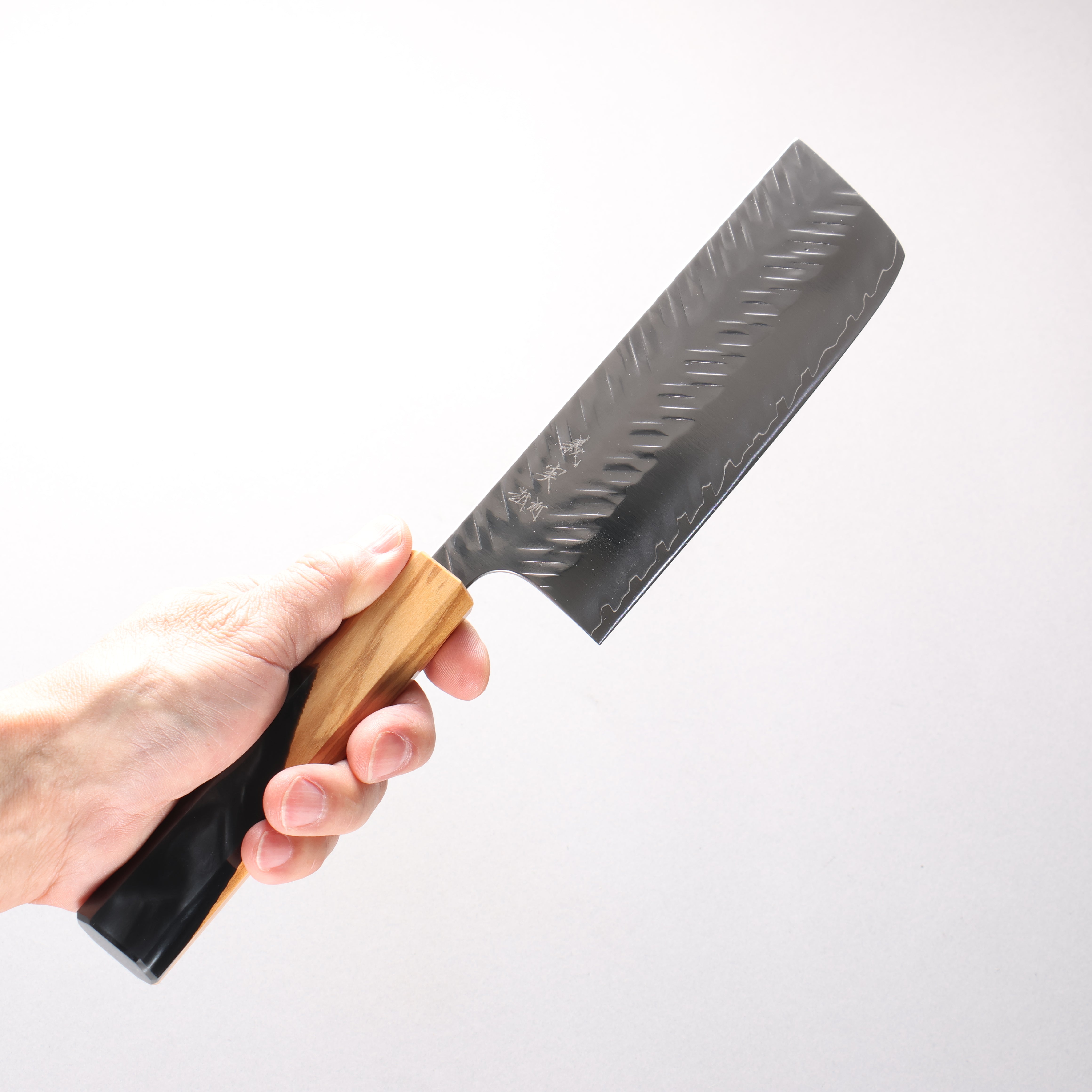 Yoshimi Kato SPG STRIX Hammered (V) Nakiri 165mm Olive Tree and Black/White Marble Resin Handle