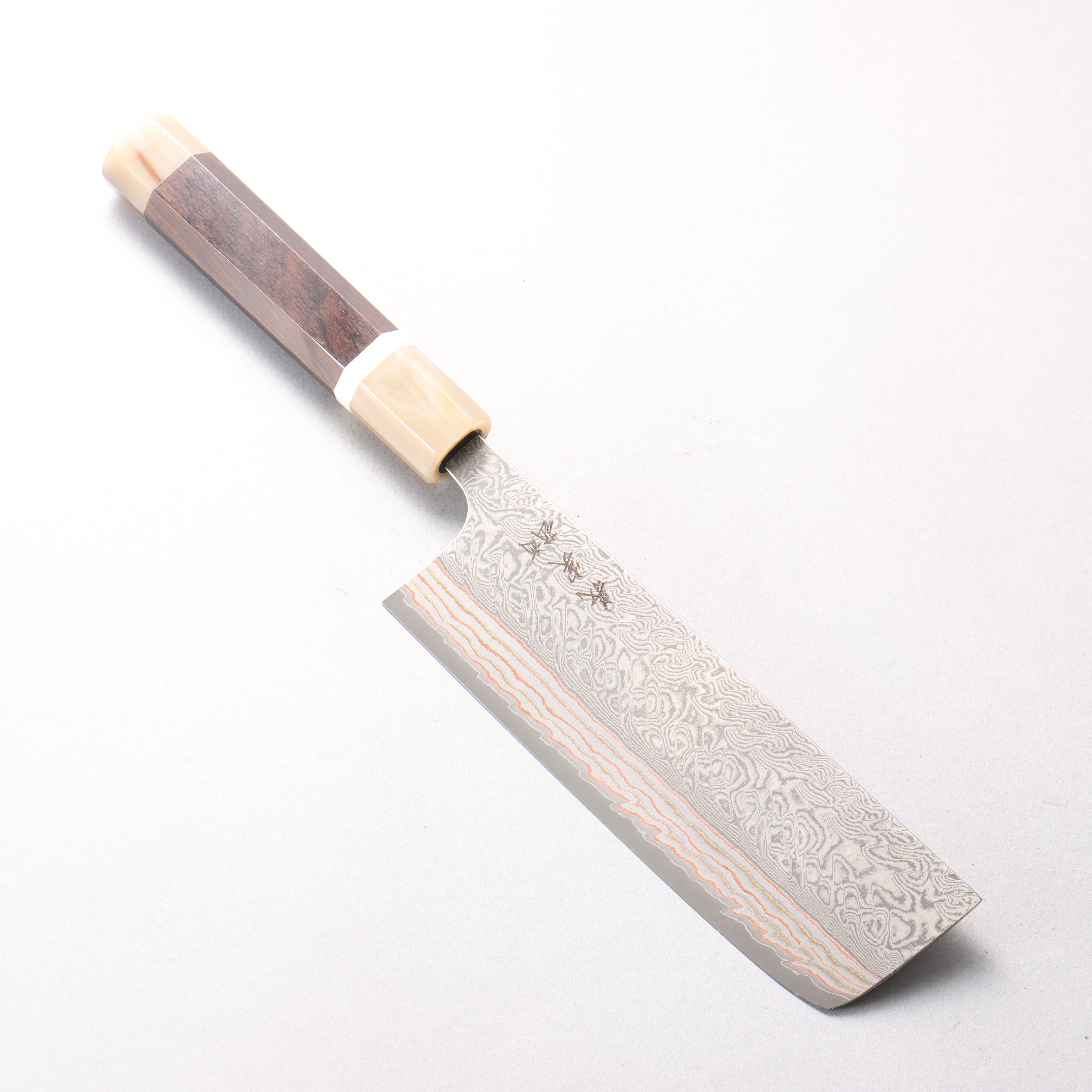 Yoshimi Kato VG10w Colored Damascus Nakiri 165mm African Rosewood (with Double White Buffalo Horn) Handle