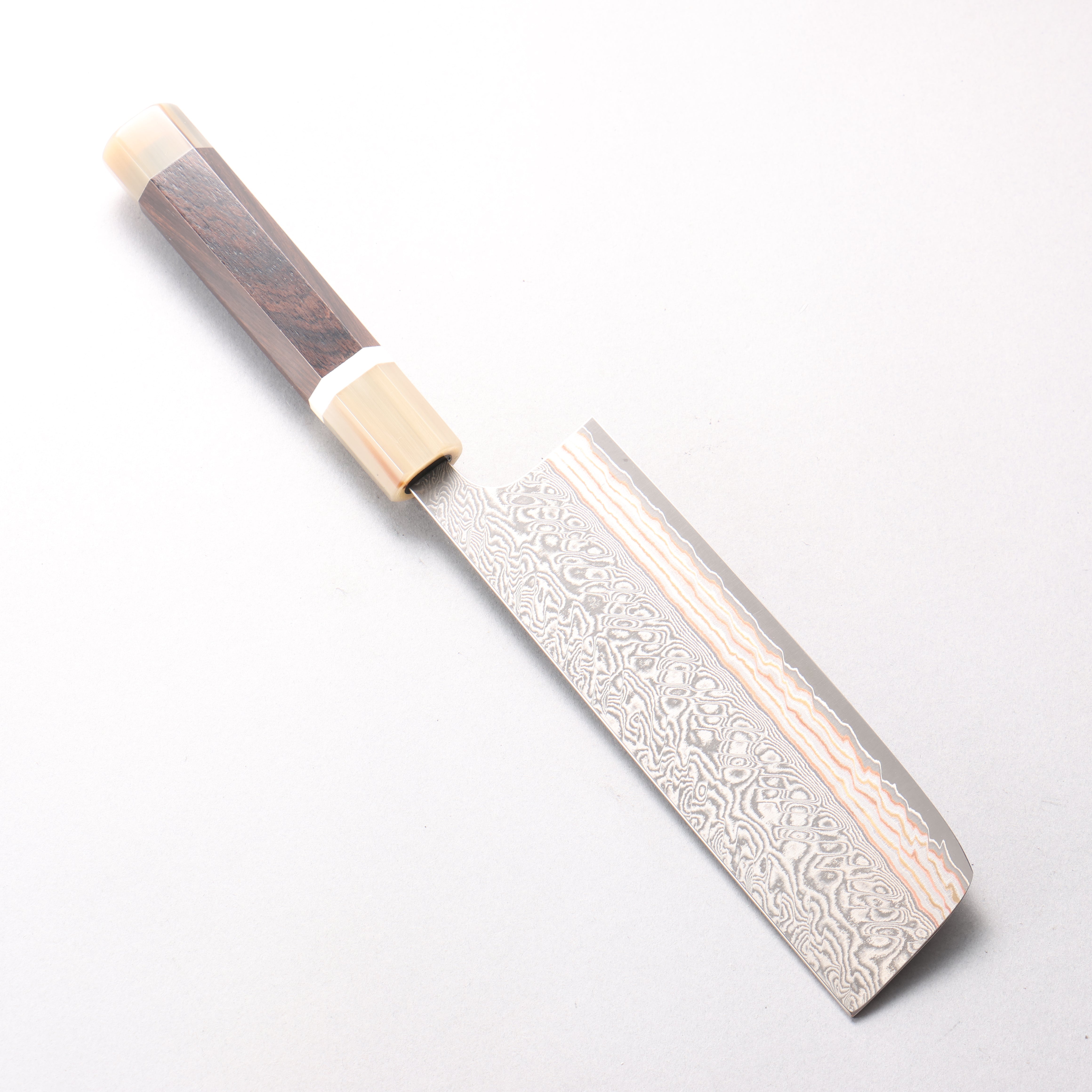 Yoshimi Kato VG10w Colored Damascus Nakiri 165mm African Rosewood (with Double White Buffalo Horn) Handle