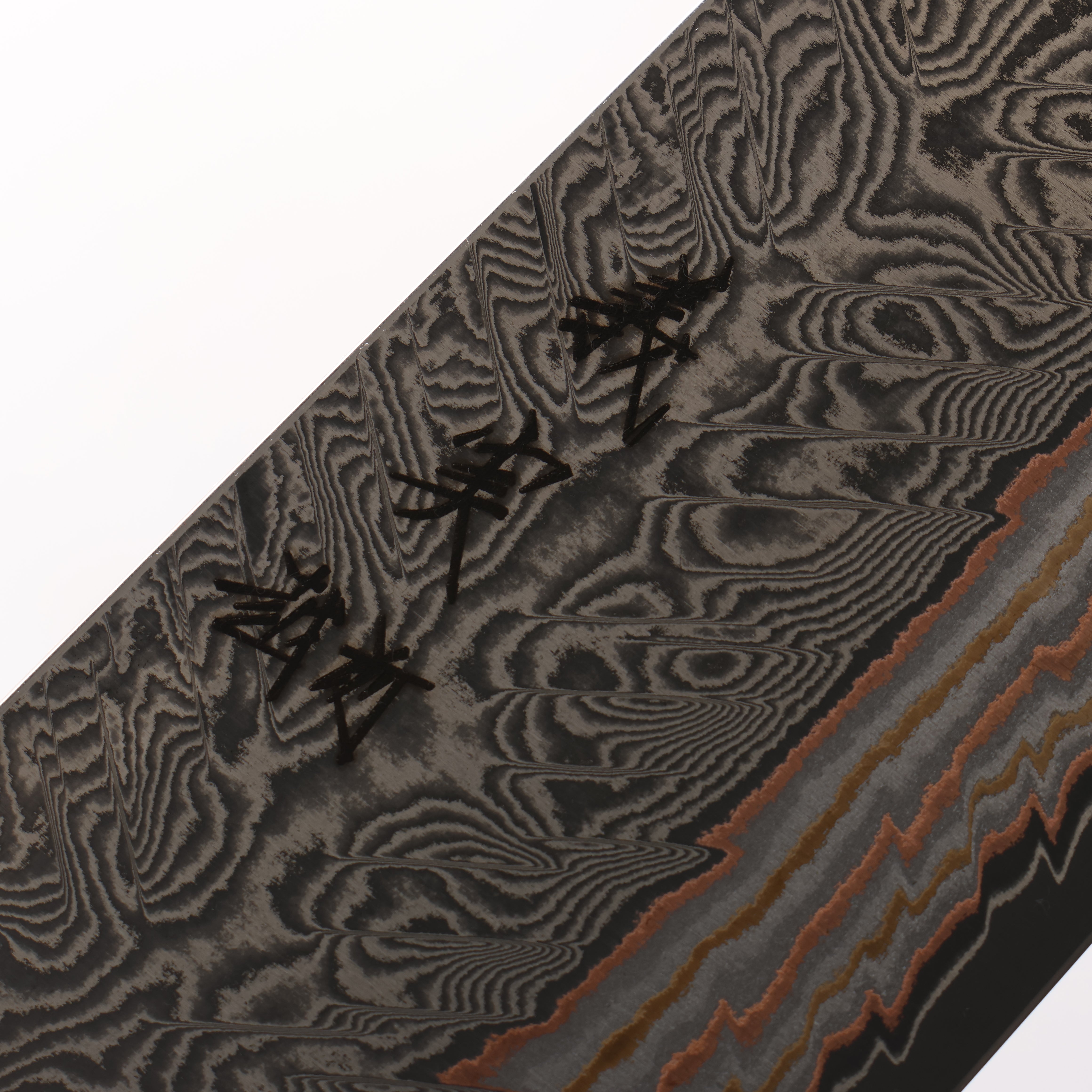 Yoshimi Kato VG10w Colored Damascus Kiritsuke Gyuto 210mm African Rosewood (with Double White Buffalo Horn) Handle