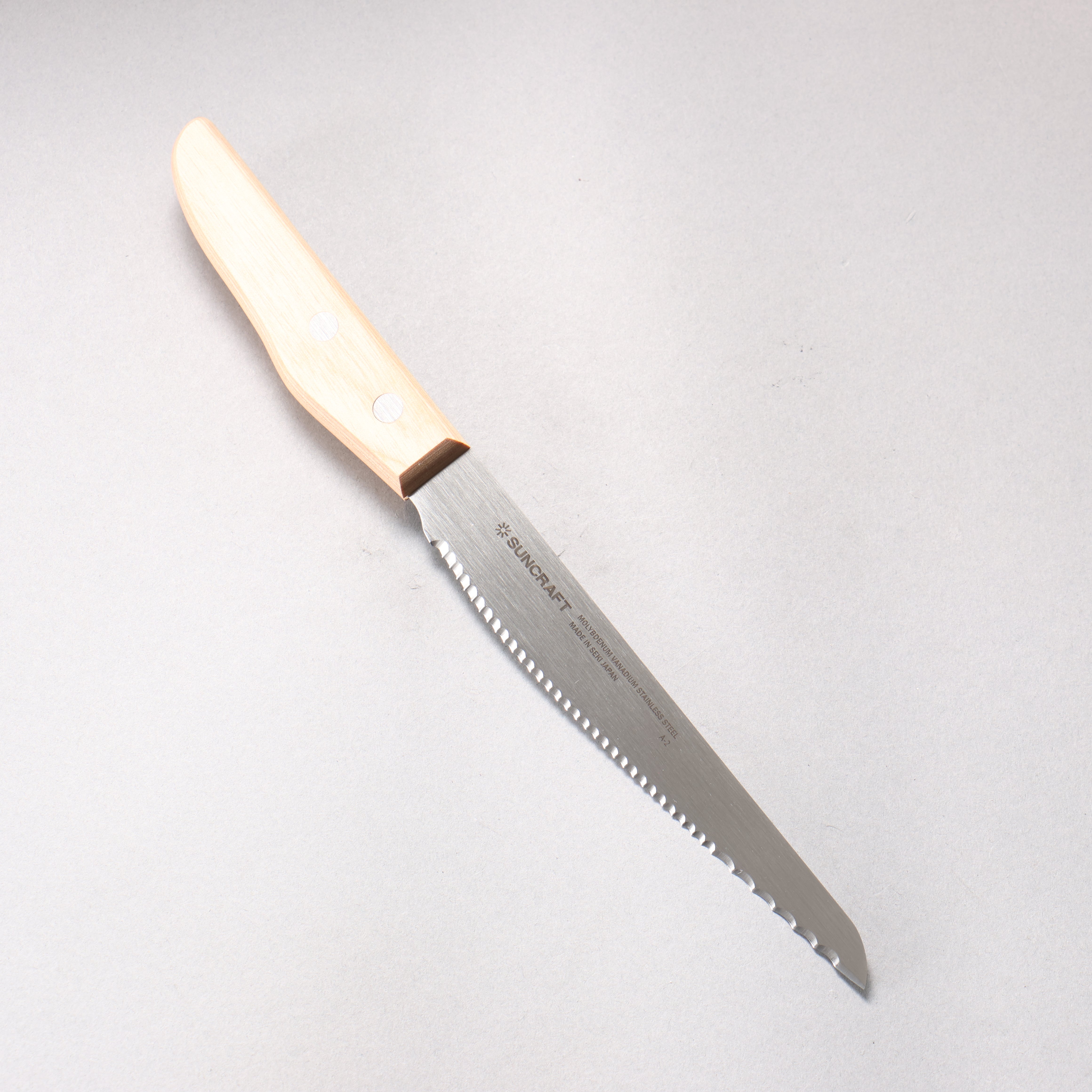 Suncraft Seseragi Molybdenum Vanadium Bread Slicer 140mm Magnolia Handle with Sheath