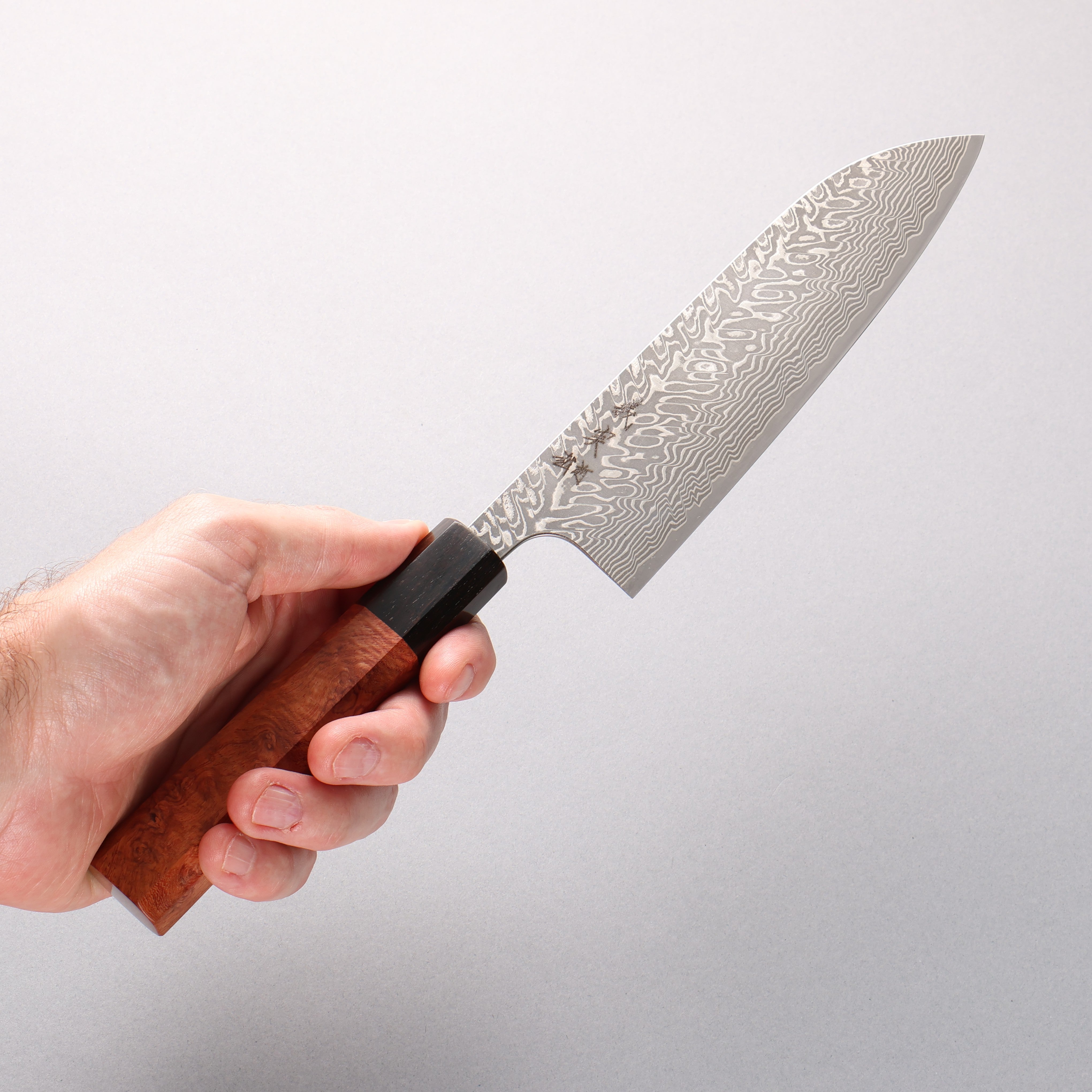 Yoshimi Kato SG2 Black Damascus Santoku 170mm Chinese Quince (Ferrule: Ebony) Handle