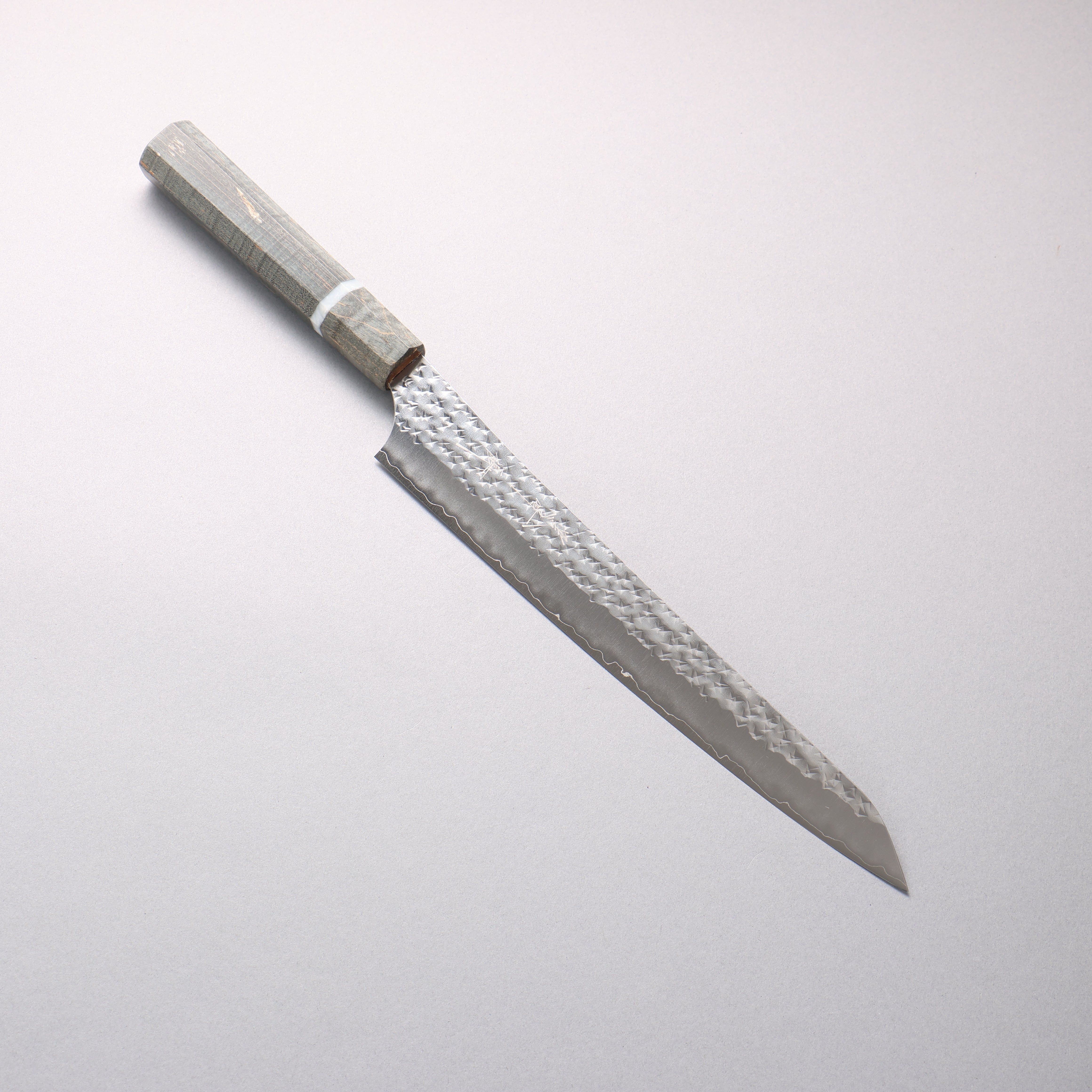 Yu Kurosaki Senko Ei SG2 Hammered Sujihiki 240mm Stabilized Burl (White Ring) Handle