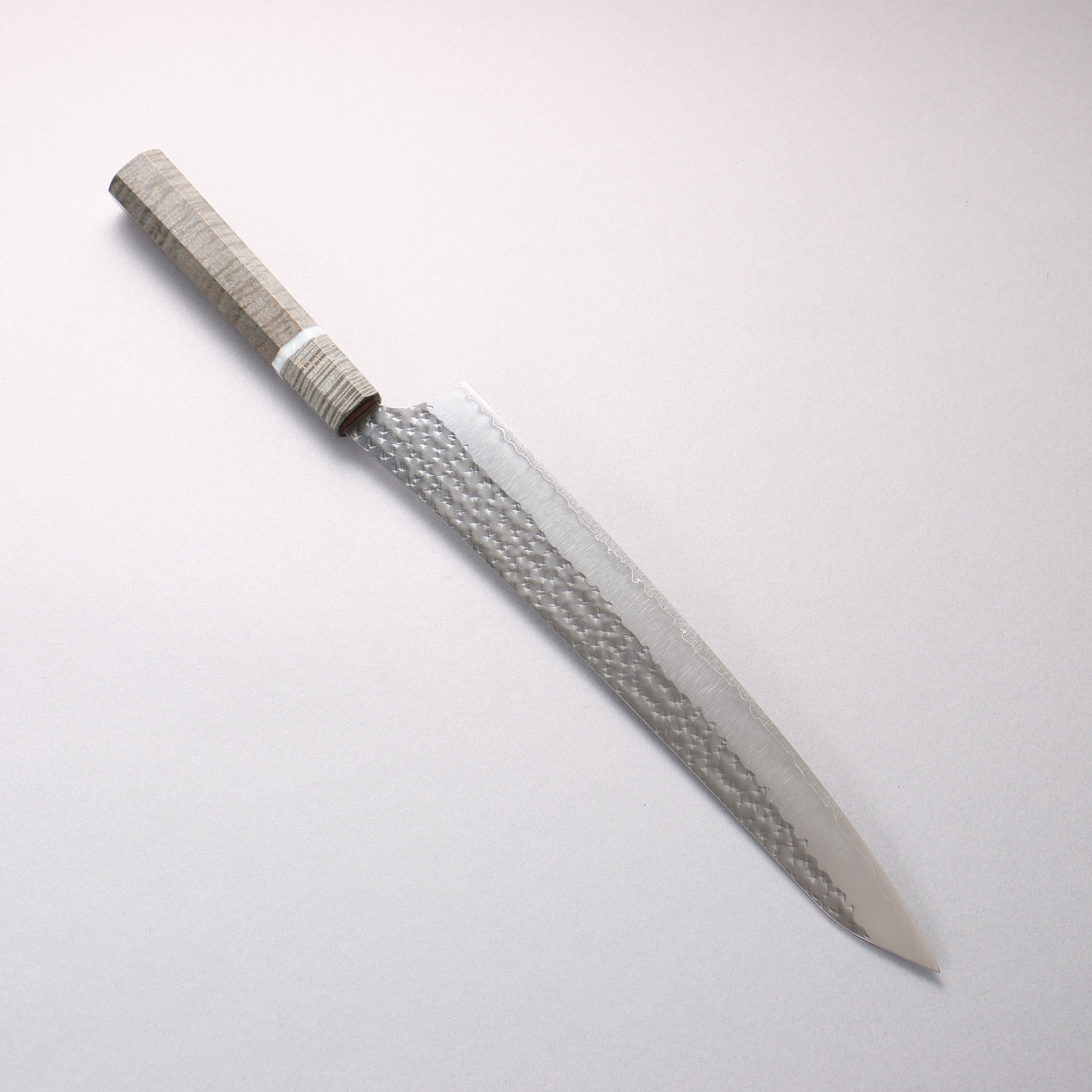 Yu Kurosaki Senko Ei SG2 Hammered Sujihiki 270mm Stabilized Burl & White Ring Handle - Seisuke Knife