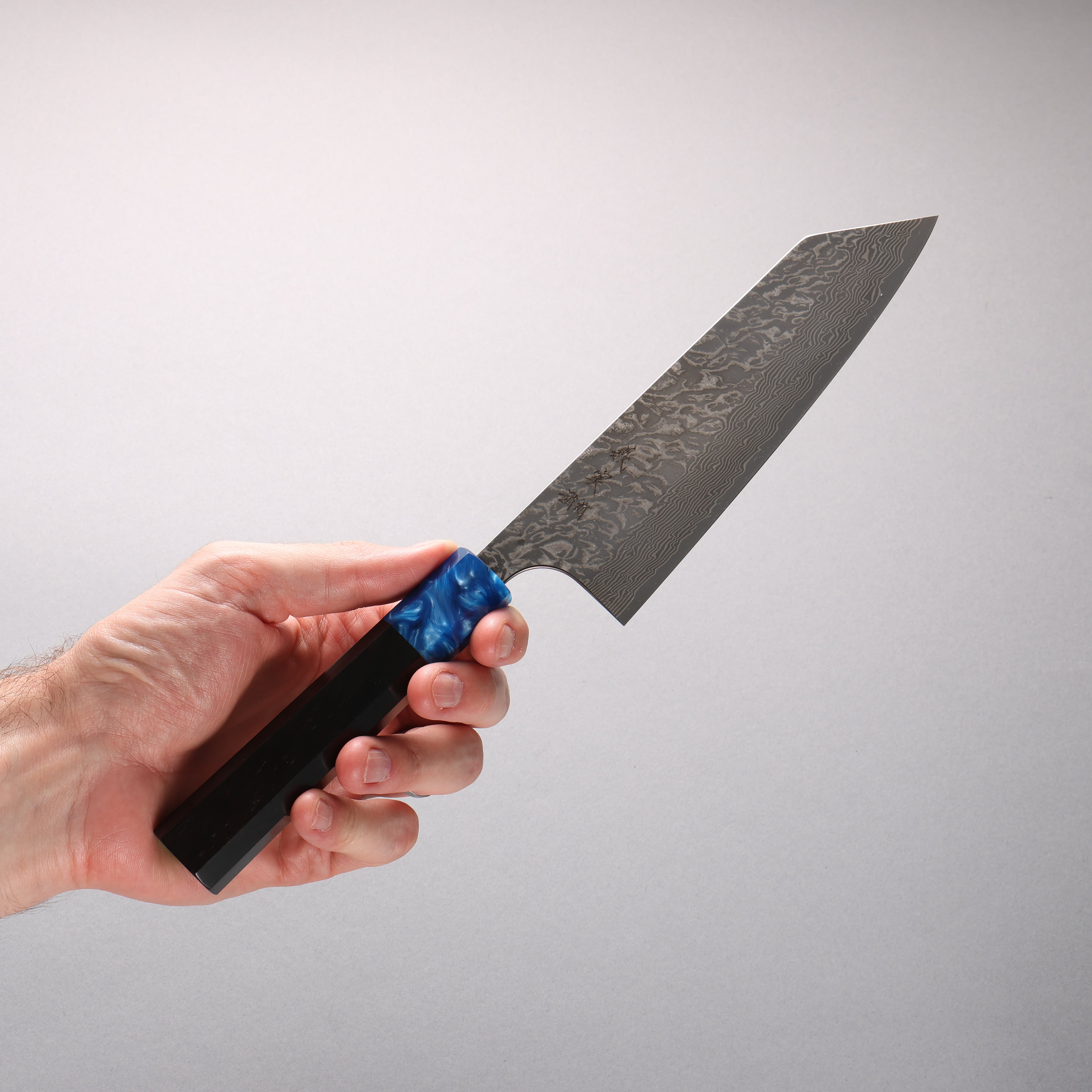 Yoshimi Kato VG10 Black Damascus Bunka 170mm Ebony (ferrule: Blue Marble Resin) Handle