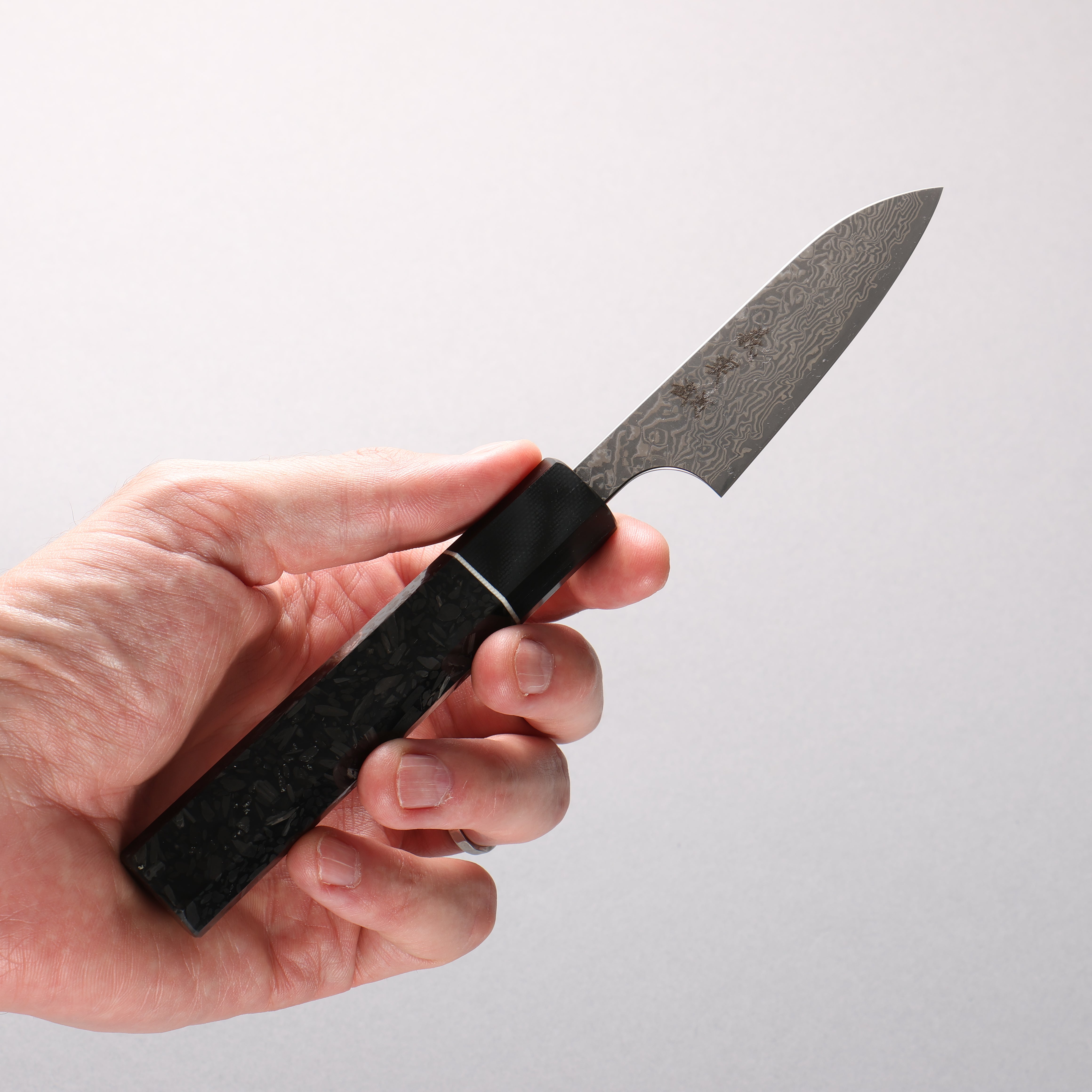 Yoshimi Kato VG10 Black Damascus Petty-Utility 80mm Carbon Fiber (ferrule: G10) Handle