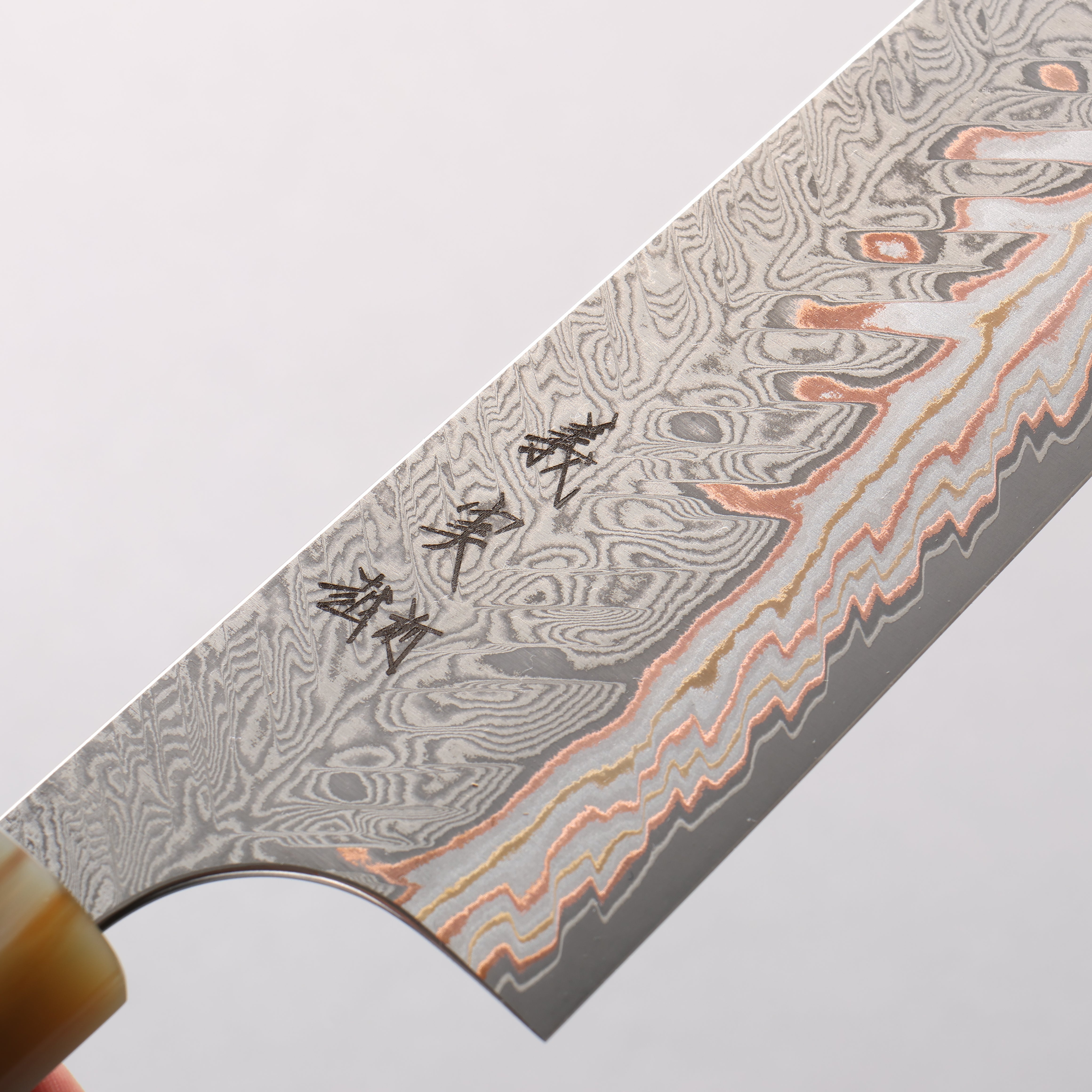 Yoshimi Kato VG10w Colored Damascus Bunka 170mm Ebony Wood (with Double White Buffalo Horn) Handle